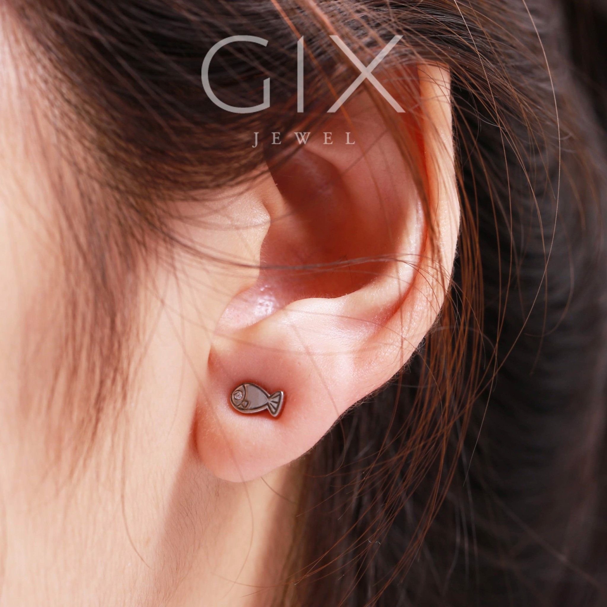 Bông tai bạc thật mạ vàng tây cho bé hình mèo và cá dễ thương Gixjewel