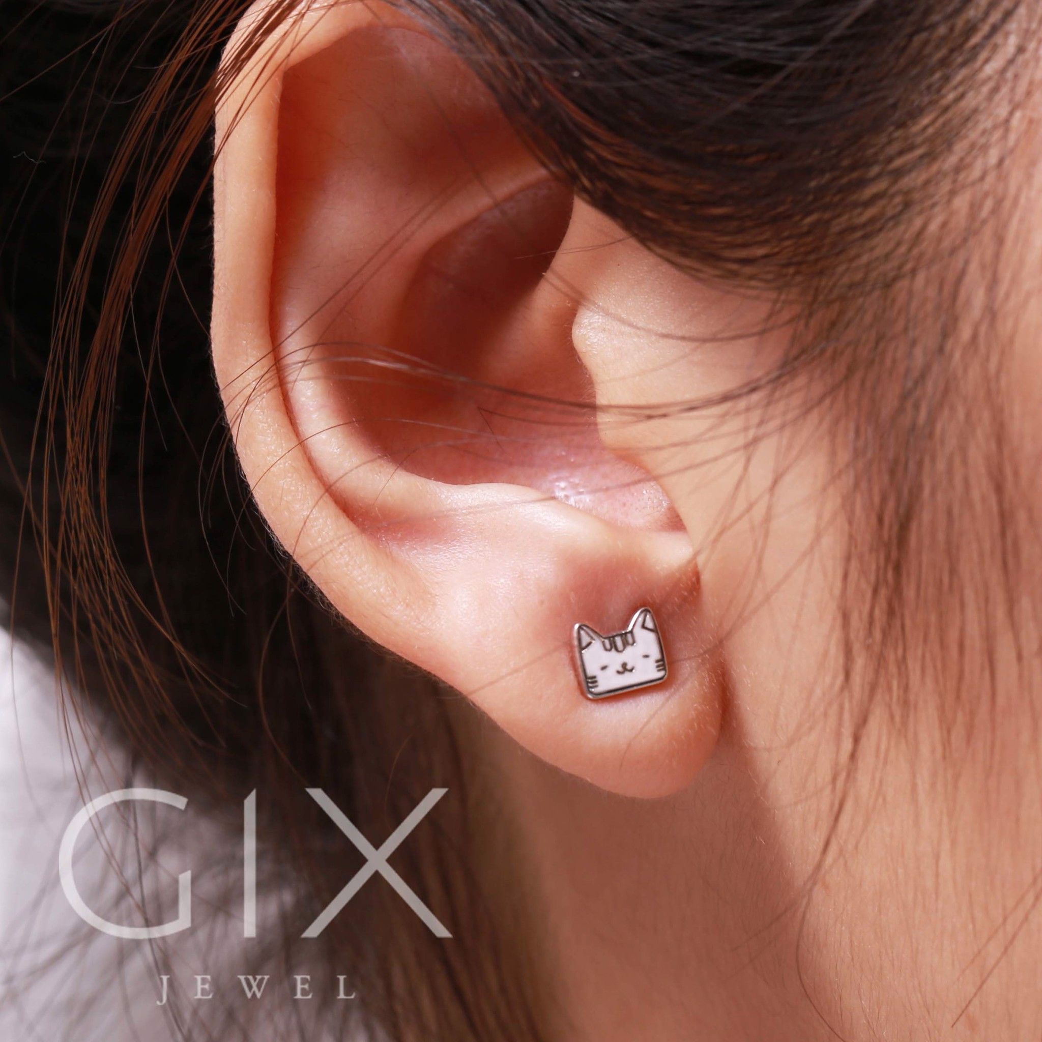 Bông tai bạc thật mạ vàng tây cho bé hình mèo và cá dễ thương Gixjewel