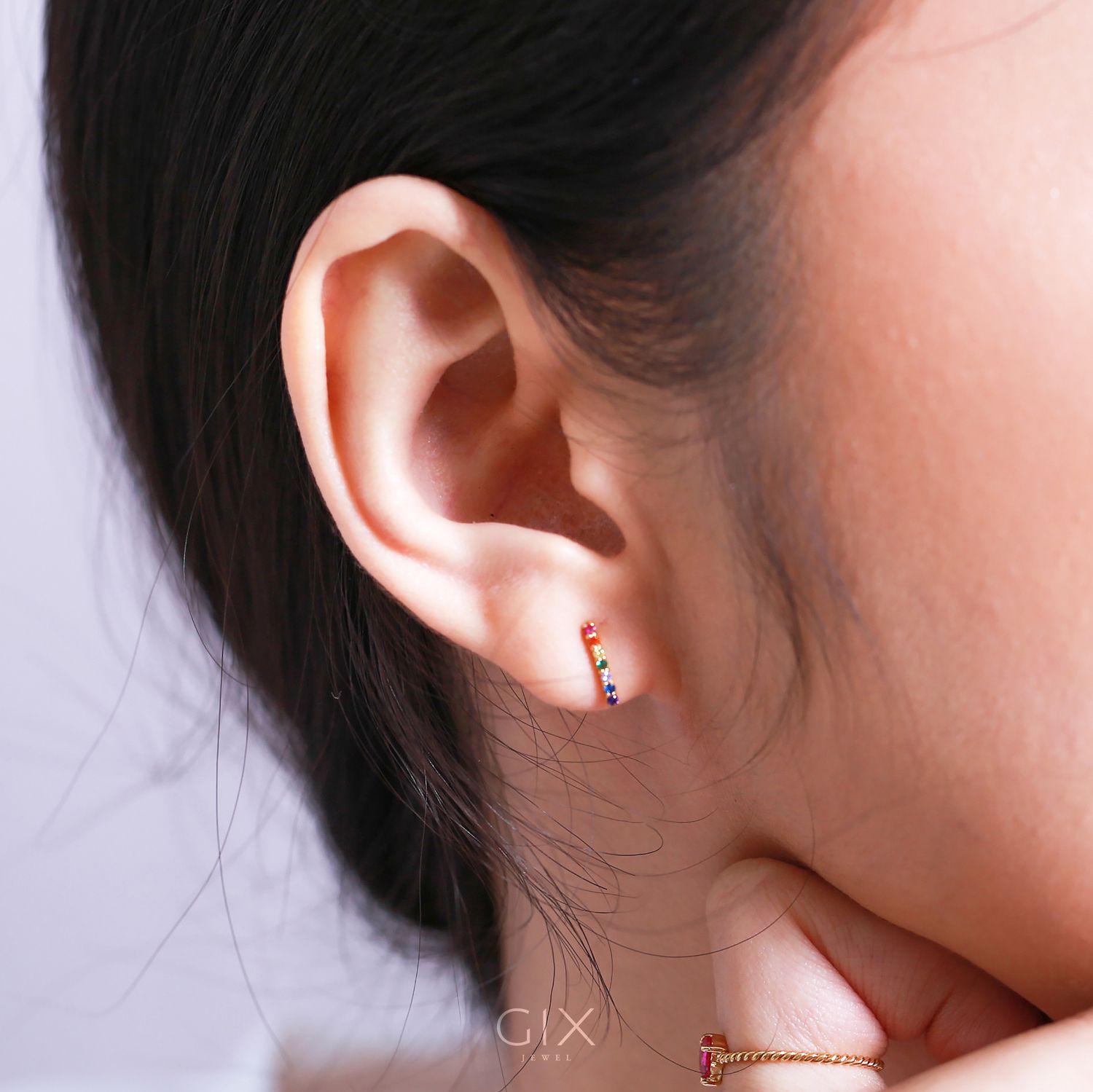 Khuyên tai hạt tròn lấp lánh vàng tây bạc ý 925 cho nữ mặt tròn đi tiệc sang trọng Gix