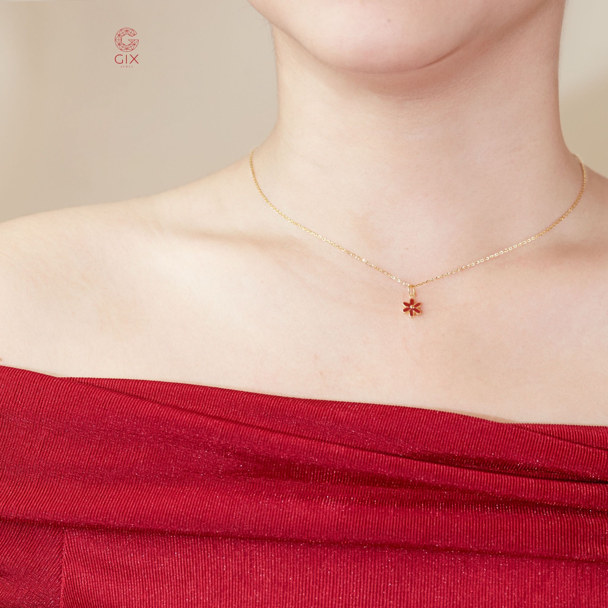 Vòng cổ vàng tây cho nữ đẹp hình hoa 5 cánh tráng màu dễ thương ôm sát cổ Gixjewel