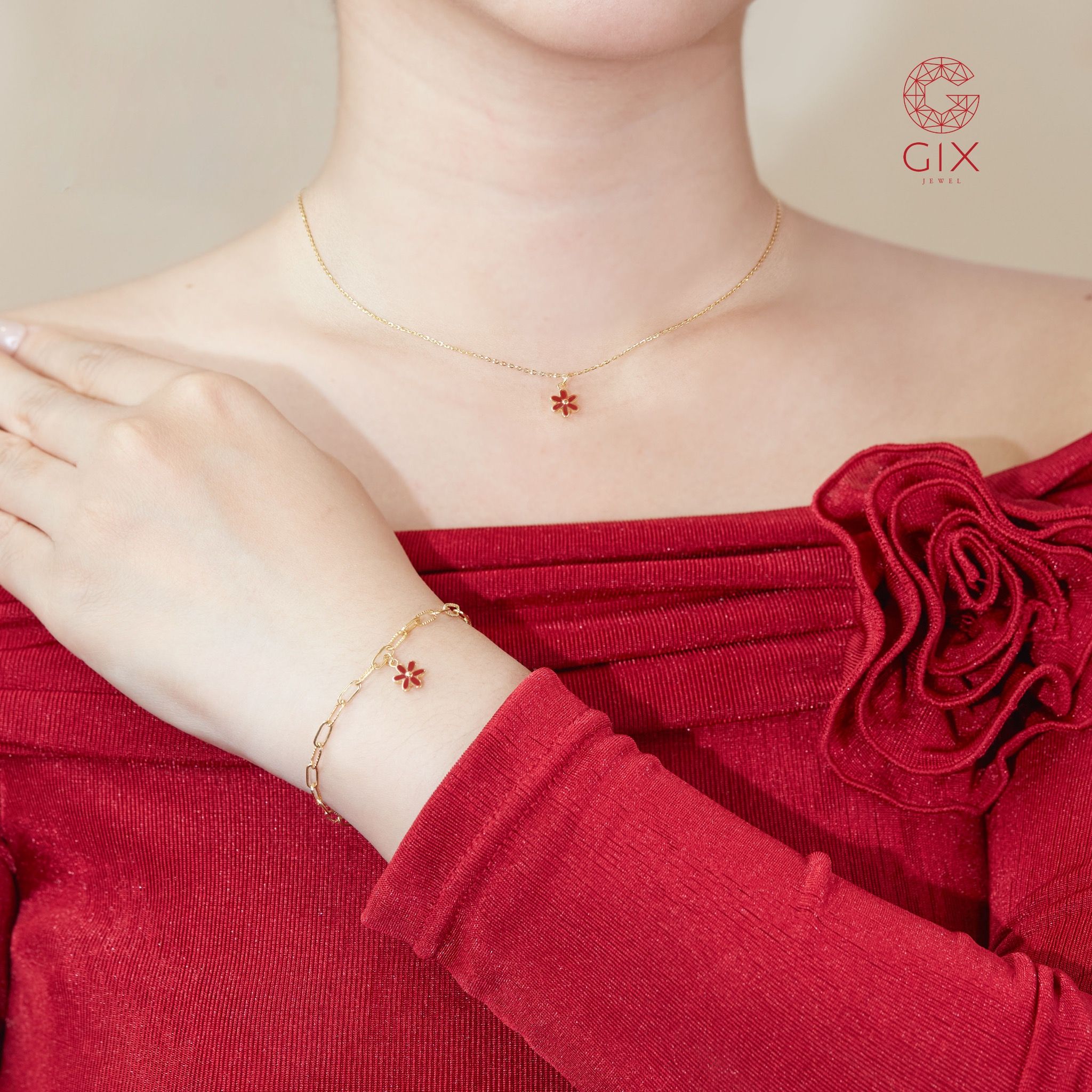 Vòng cổ vàng tây cho nữ đẹp hình hoa 5 cánh tráng màu dễ thương ôm sát cổ Gixjewel