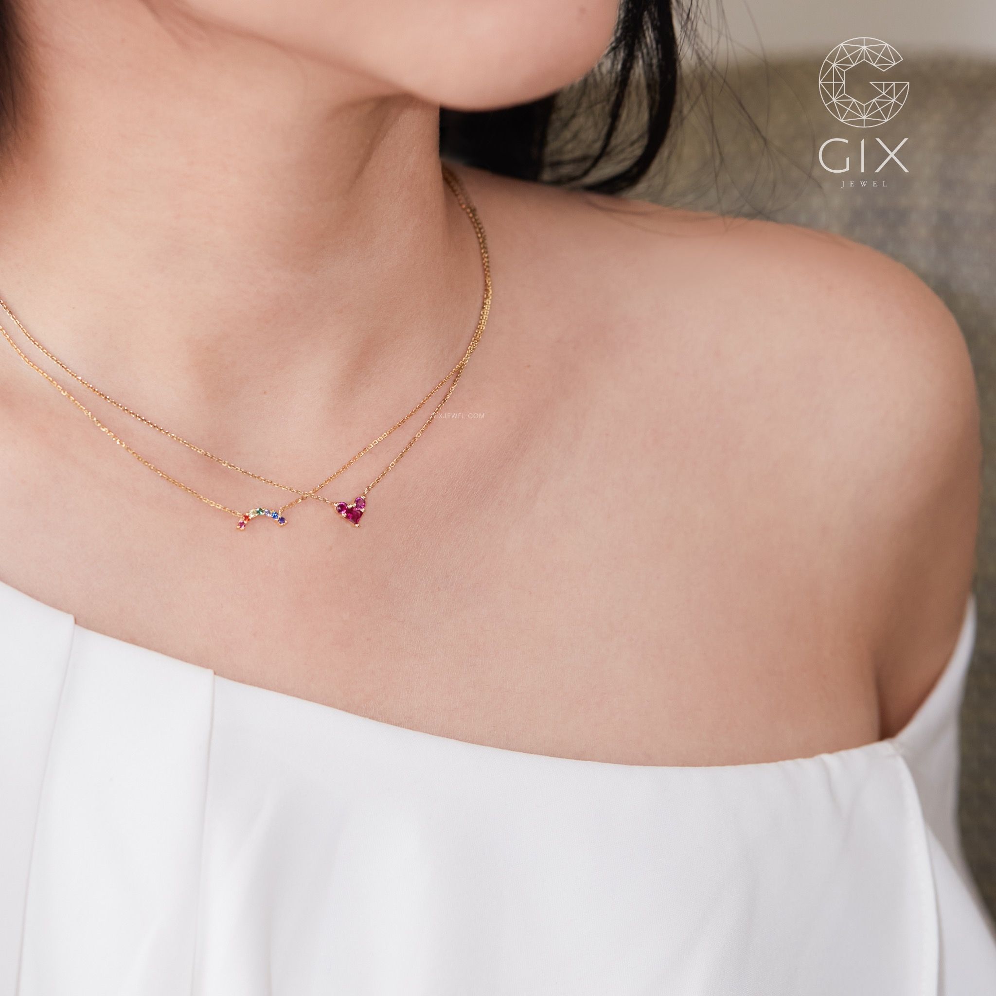 Vòng cổ đá quý đính nhiều màu vàng 18k bạc thật cho nữ đeo choker đơn giản Gix