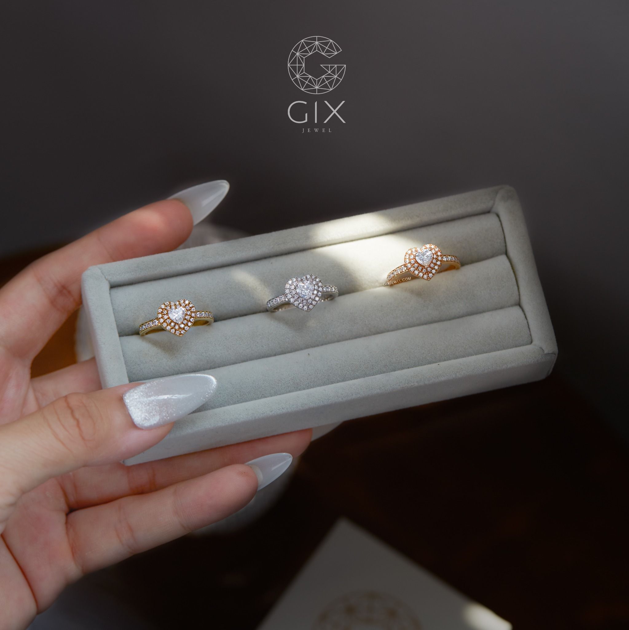 Nhẫn kim cương cầu hôn nữ đẹp vàng trắng 18k kim cương trái tim infinity love Gix Jewel