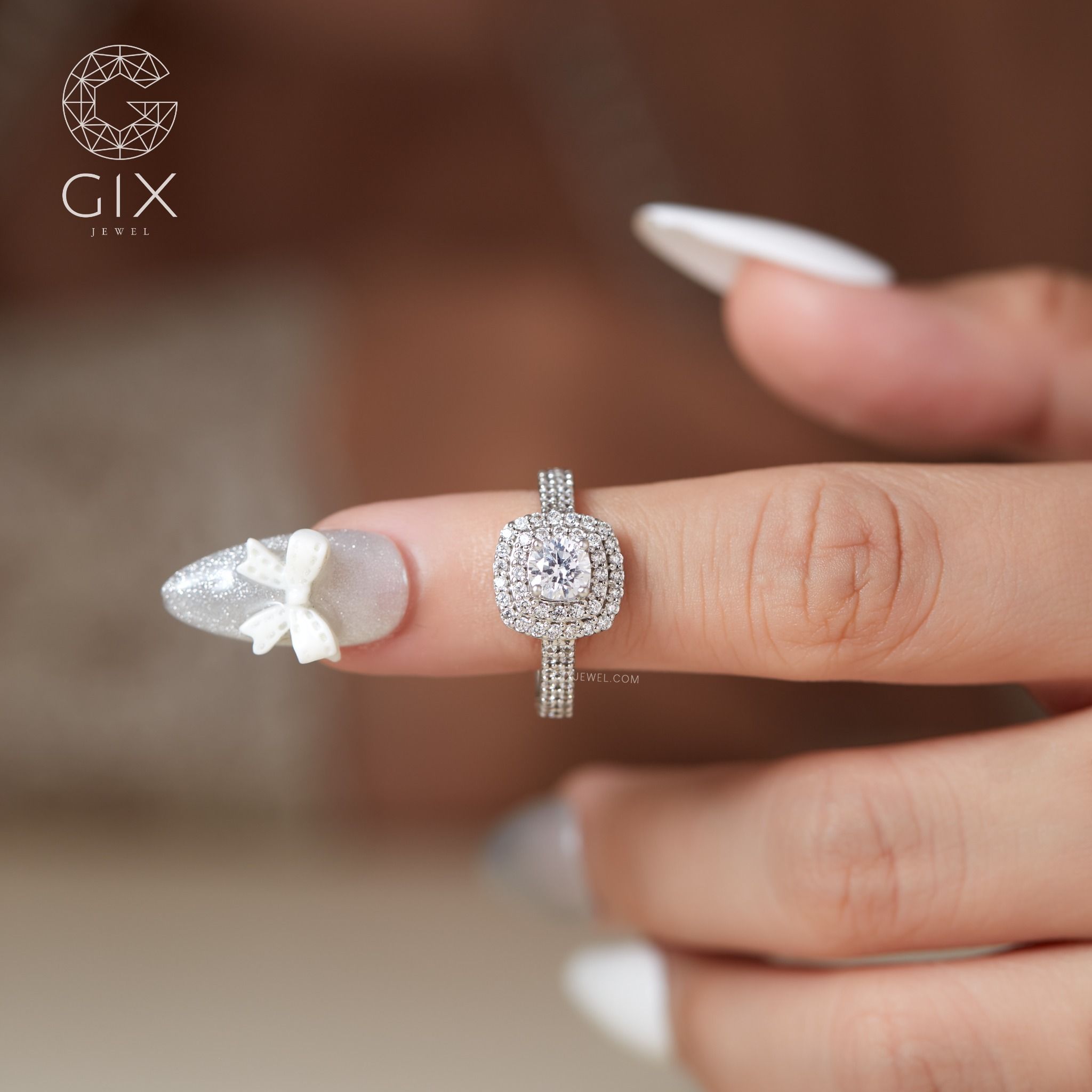 Nhẫn Đính Ước Kim Cương Cầu Hôn Đơn Giản Đẹp Giá Rẻ Đá Moissanite Gix