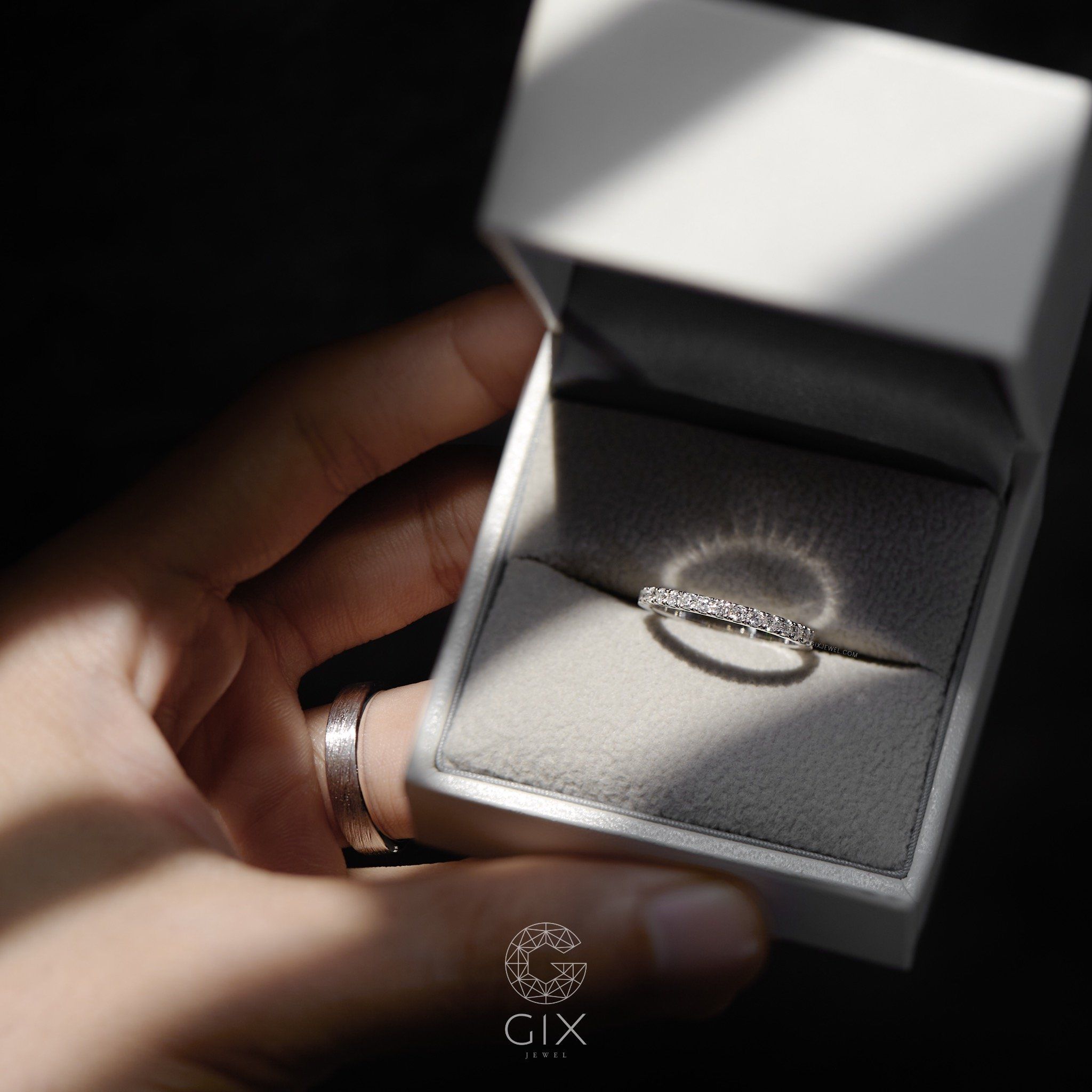 Nhẫn Cưới Kim Cương Vàng 18K Luxury Đính Full Hạt Cao Cấp Gix Jewelry -GCR25050124