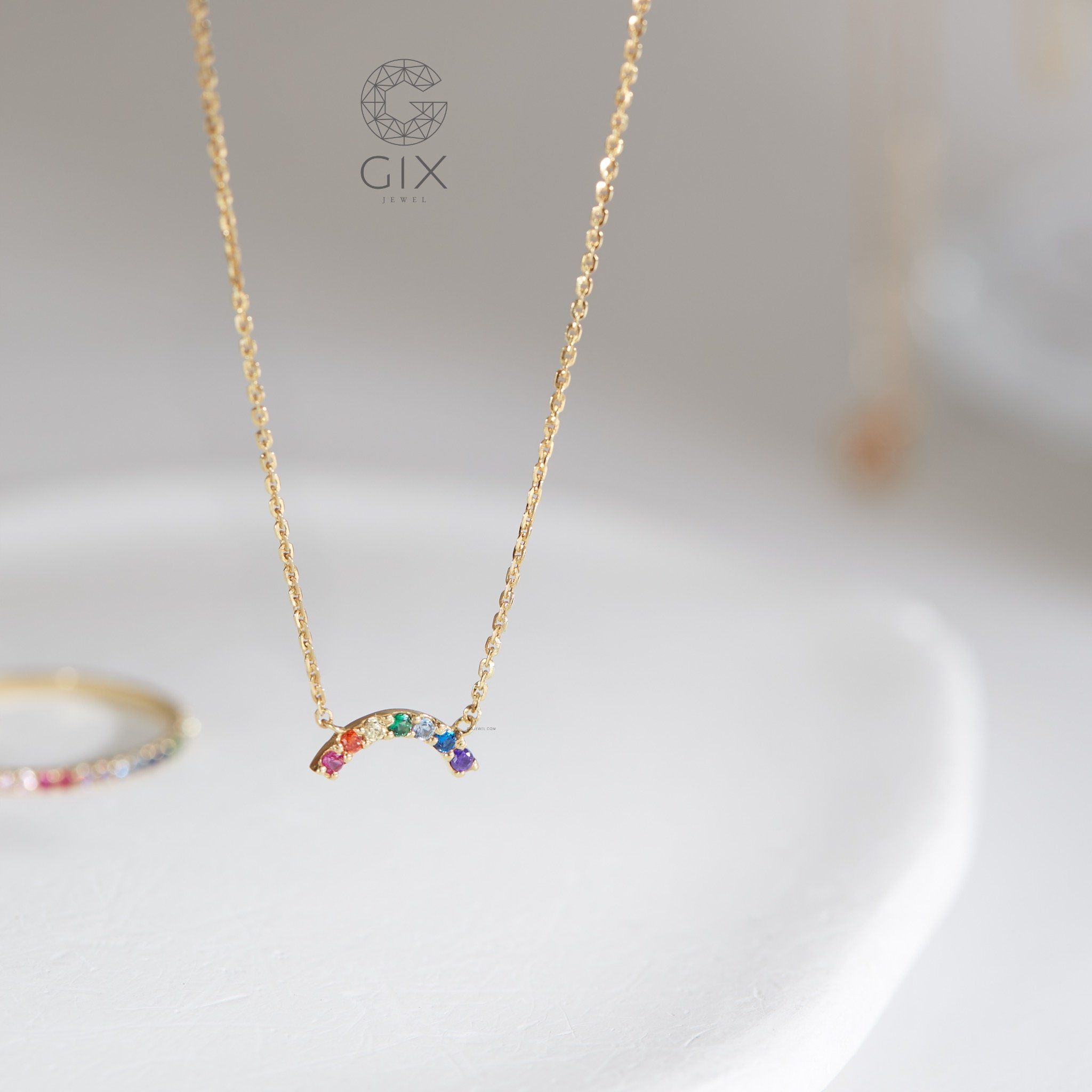 Vòng cổ đá quý đính nhiều màu vàng 18k bạc thật cho nữ đeo choker đơn giản Gix