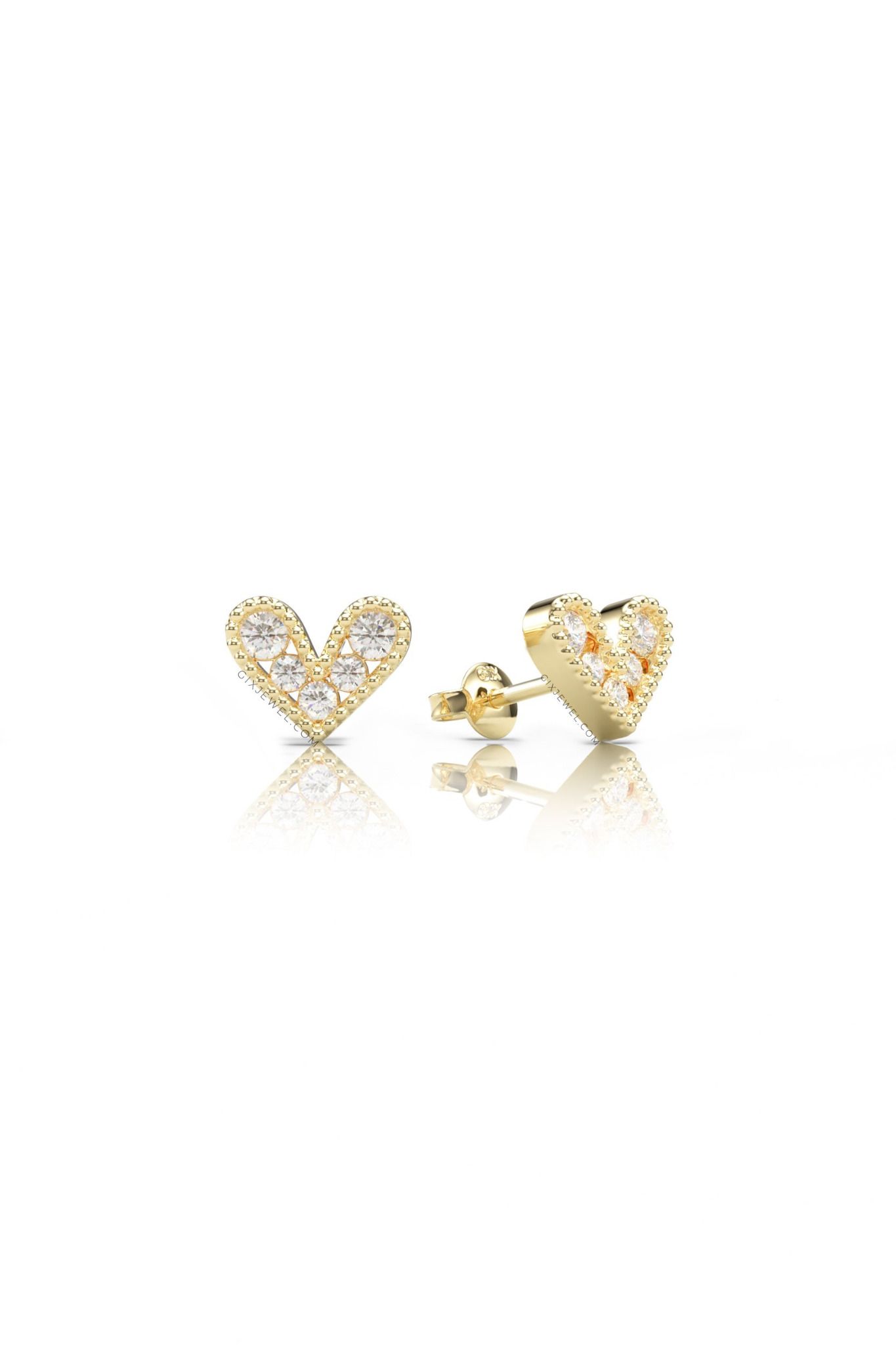 Khuyên tai kim cương vàng trắng bạc ý 925 hình trái tim nhỏ xinh nữ đeo cá tính Gix Jewel