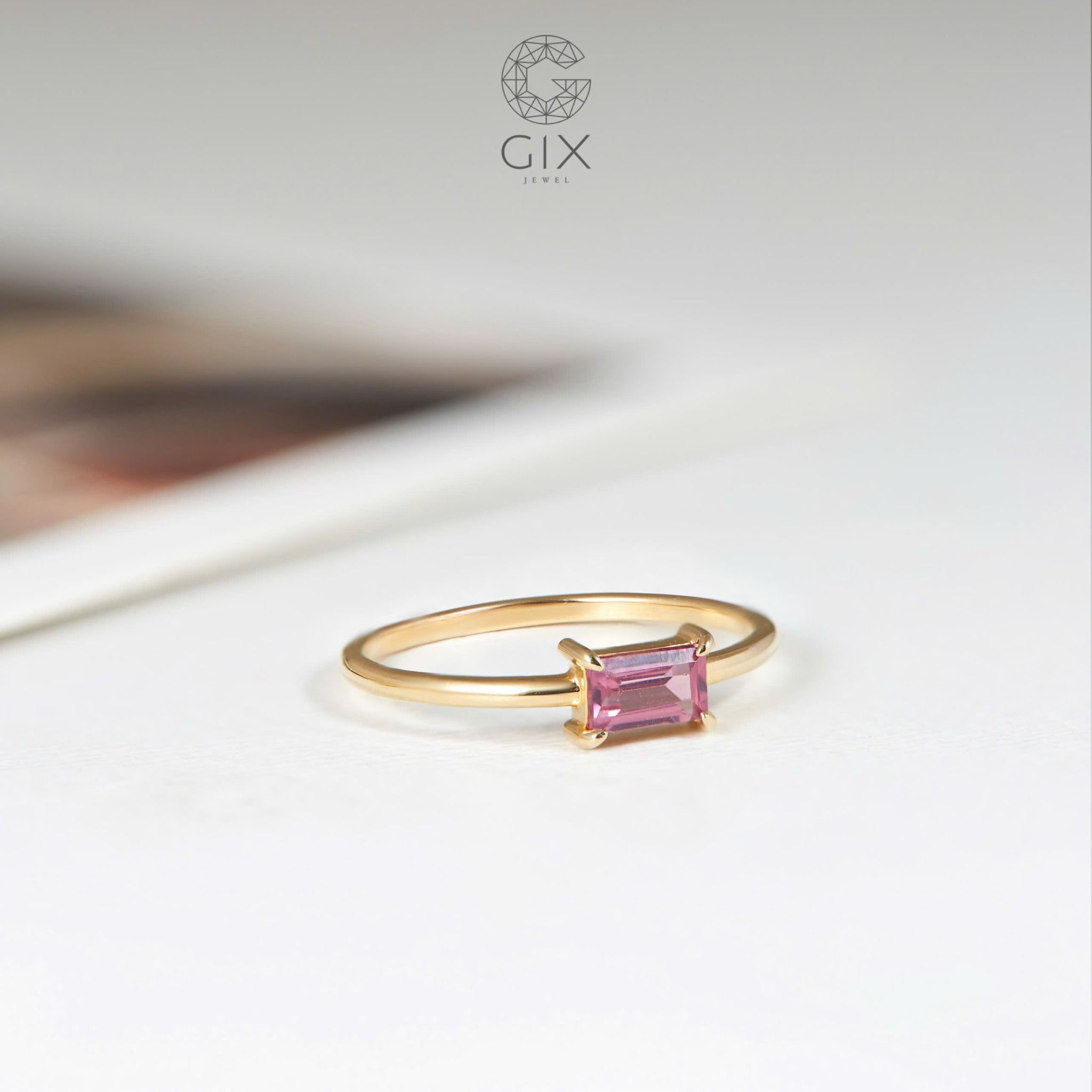 Nhẫn mặt đá đỏ nữ bạc 925 đẹp Gix Jewel mạ vàng hồng