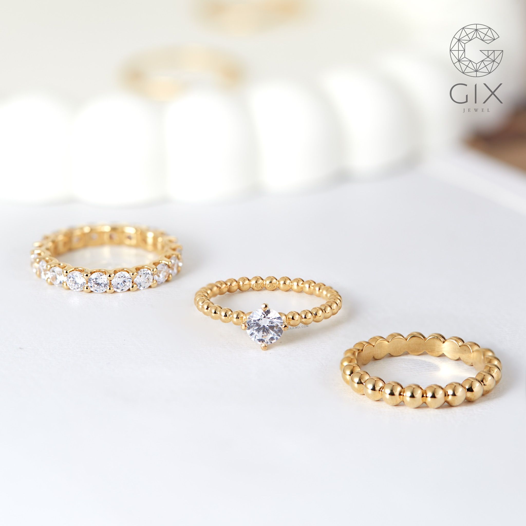 Nhẫn vàng tây nữ 10k & bạc đẹp đai bi trơn bản to đeo cá tính Gix Jewelry