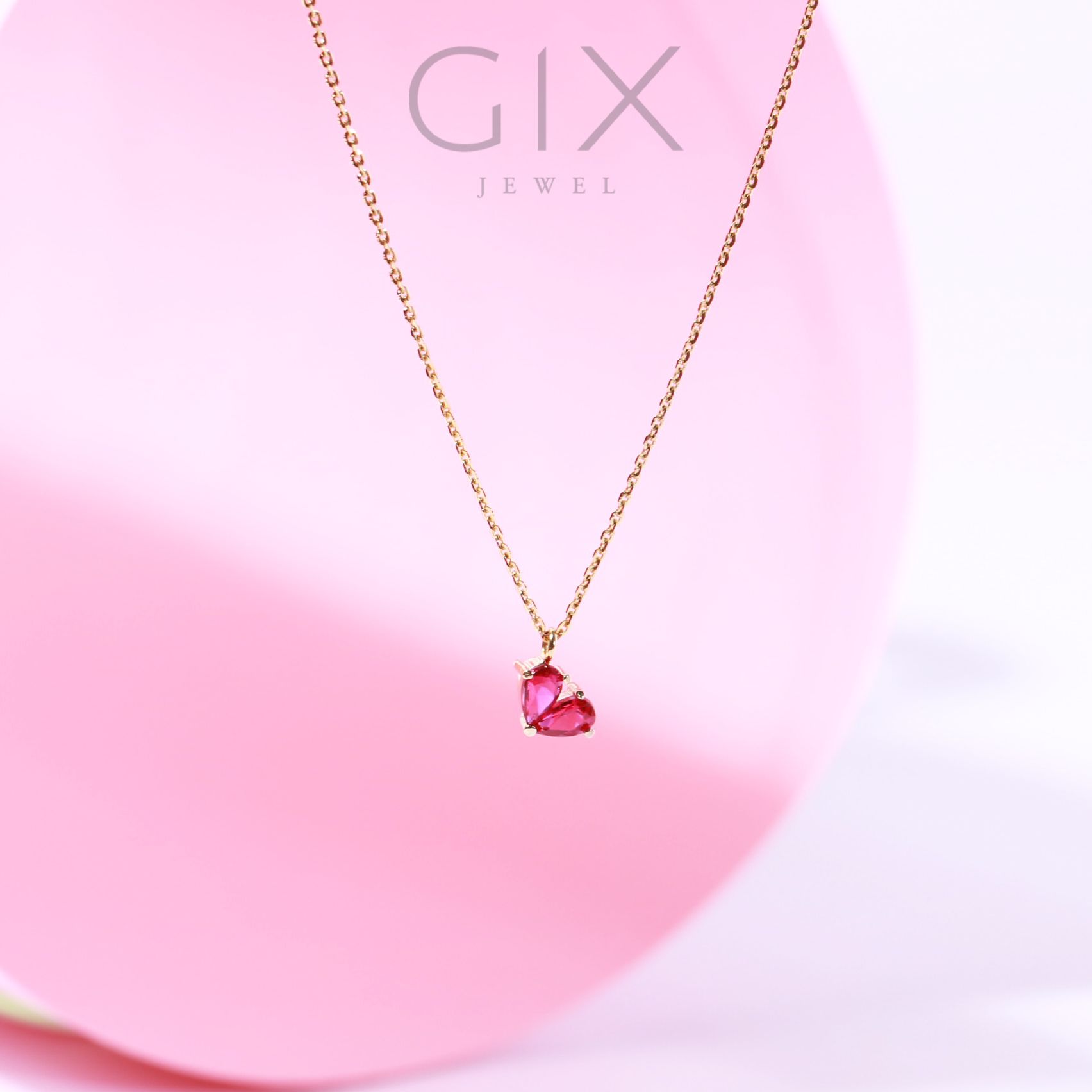  Dây chuyền bạc mạ vàng tim ghép 2 viên đá Cz đỏ Gix Jewel DC06 