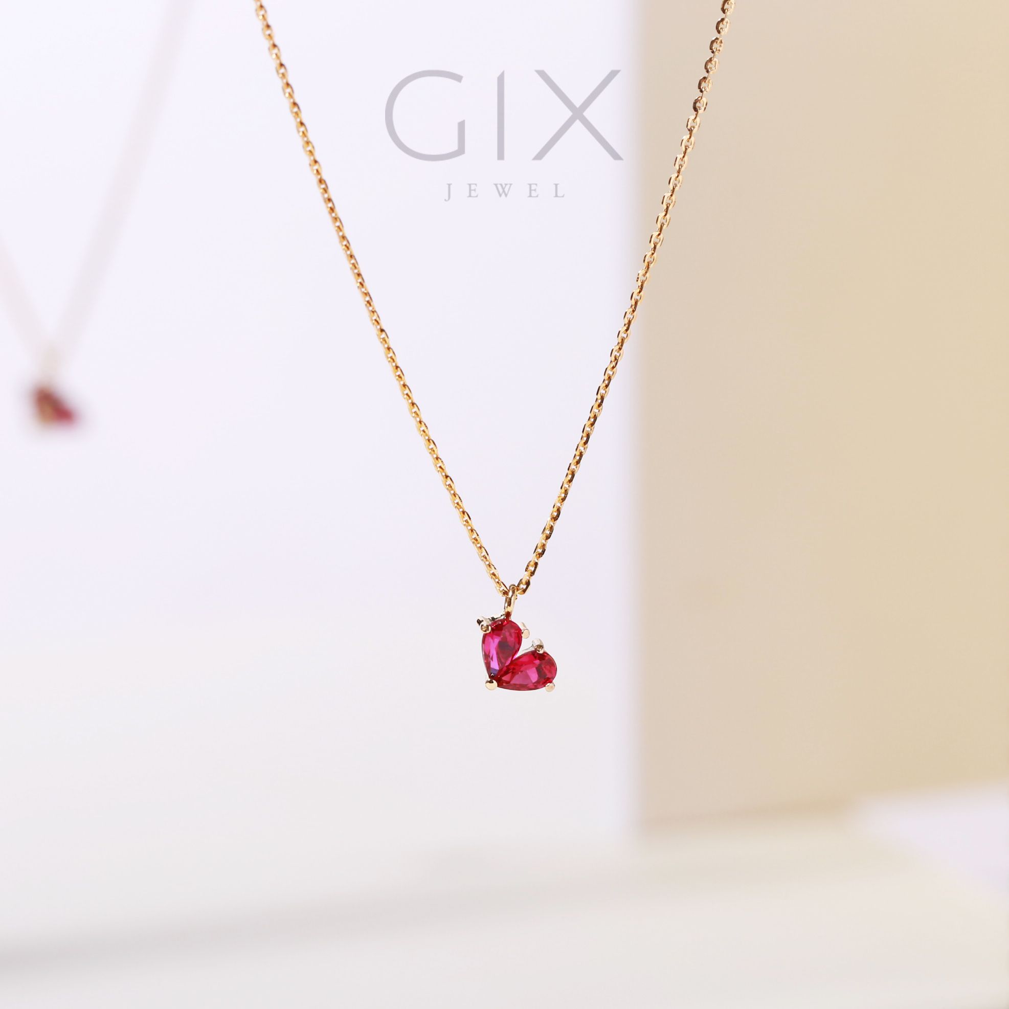Vòng cổ vàng trắng bạc ý thời trang nữ hình trái tim đính đá đỏ cá tính Gix Jewel