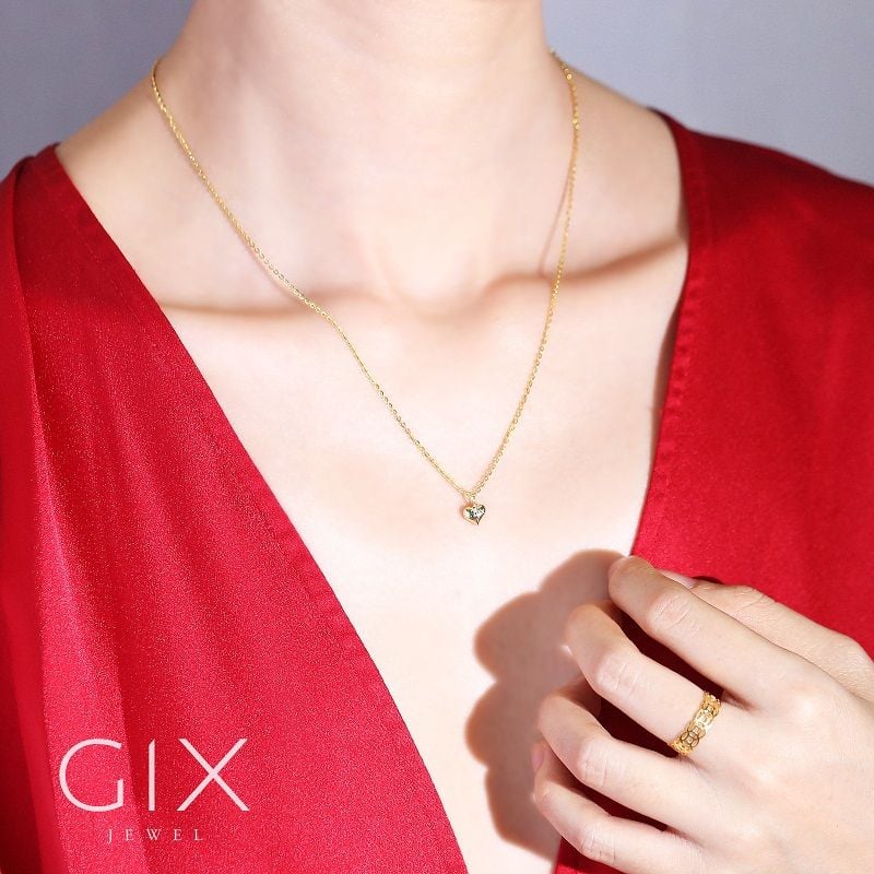 Dây chuyền vàng trái tim sợi chữ cong kiểu mới vàng 18k bạc thật đẹp nhất GixJewelry