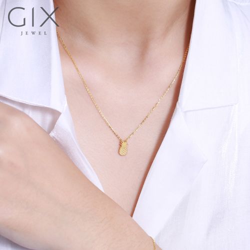 Vòng cổ cho nữ mắc xích chữ cong vàng 18k hình quả thơm dễ thương Gix Jewel