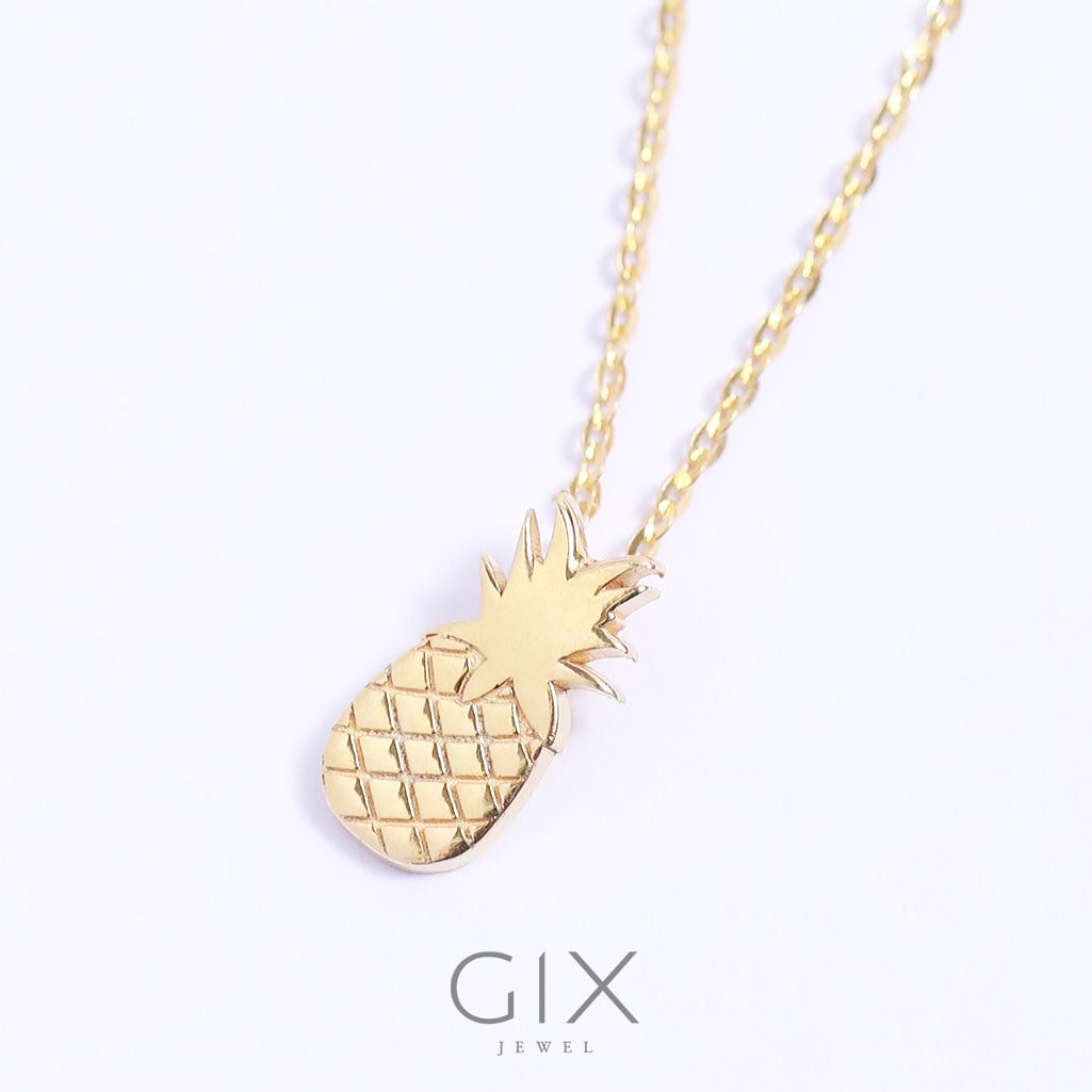 Vòng cổ cho nữ mắc xích chữ cong vàng 18k hình quả thơm dễ thương Gix Jewel