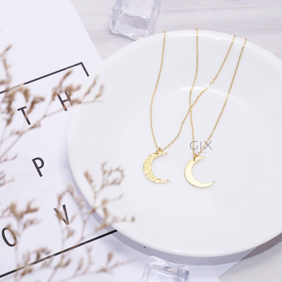 Dây chuyền bạc mạ vàng mặt trăng hammer nhám cá tính Gix Jewel
