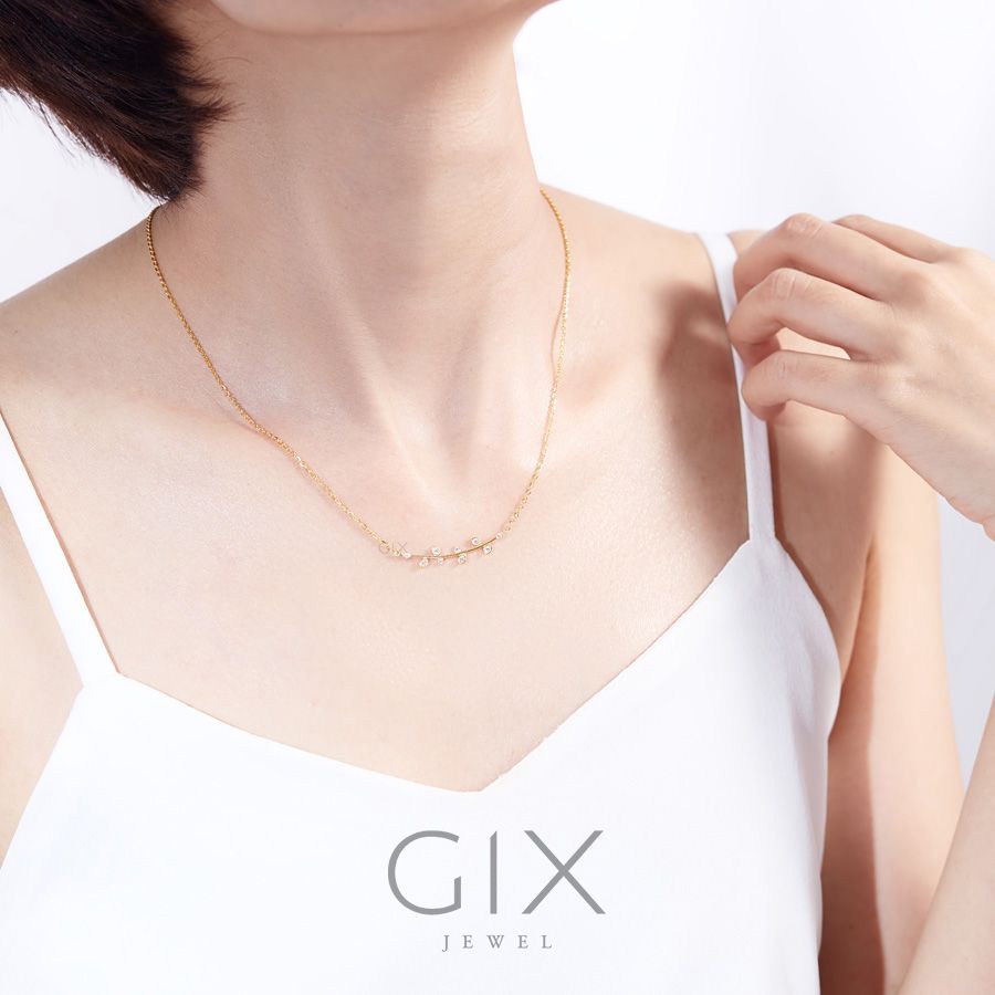 Vòng cổ cô dâu cưới hình lá cây vàng 18k sợi nhỏ mảnh đẹp đính đá GixJewelry