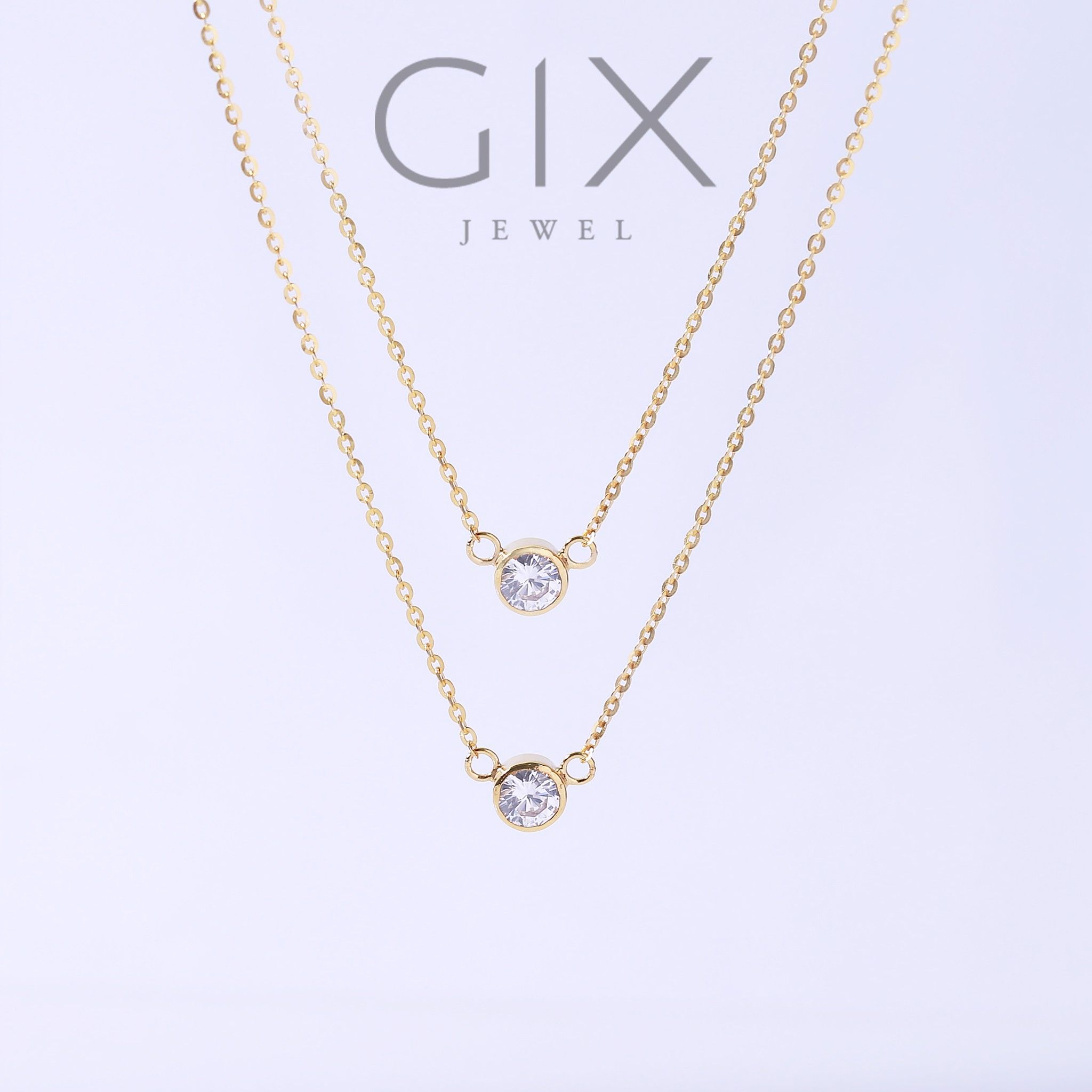 Dây chuyền vàng tây nữ 18k sợi nhỏ nhiều tầng layer đính đá cao cấp Gix Jewel