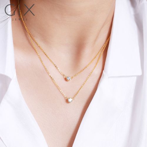 Dây chuyền vàng tây nữ 18k sợi nhỏ nhiều tầng layer đính đá cao cấp Gix Jewel