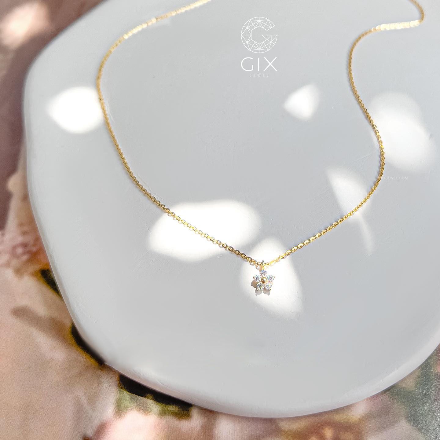 Vòng cổ hoa nữ dáng dài bạc mạ vàng 18k đính kim cương đẹp Gix Jewel