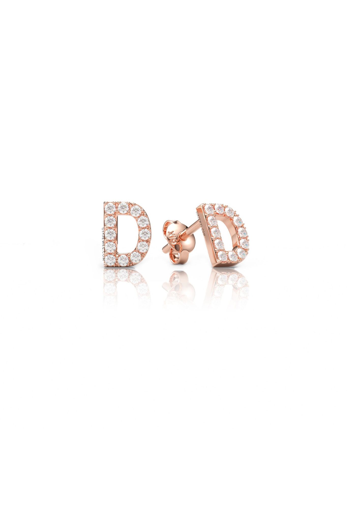 Bông tai chữ D vàng 18k handmade bạc đẹp sang trọng đính kim cương tấm Gix Jewel