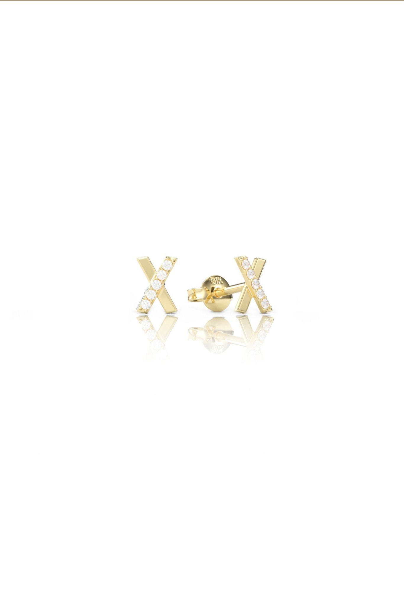 Hoa tai bach kim bạc ý Gix Jewel mạ vàng hồng đính đá Moissanite chữ X