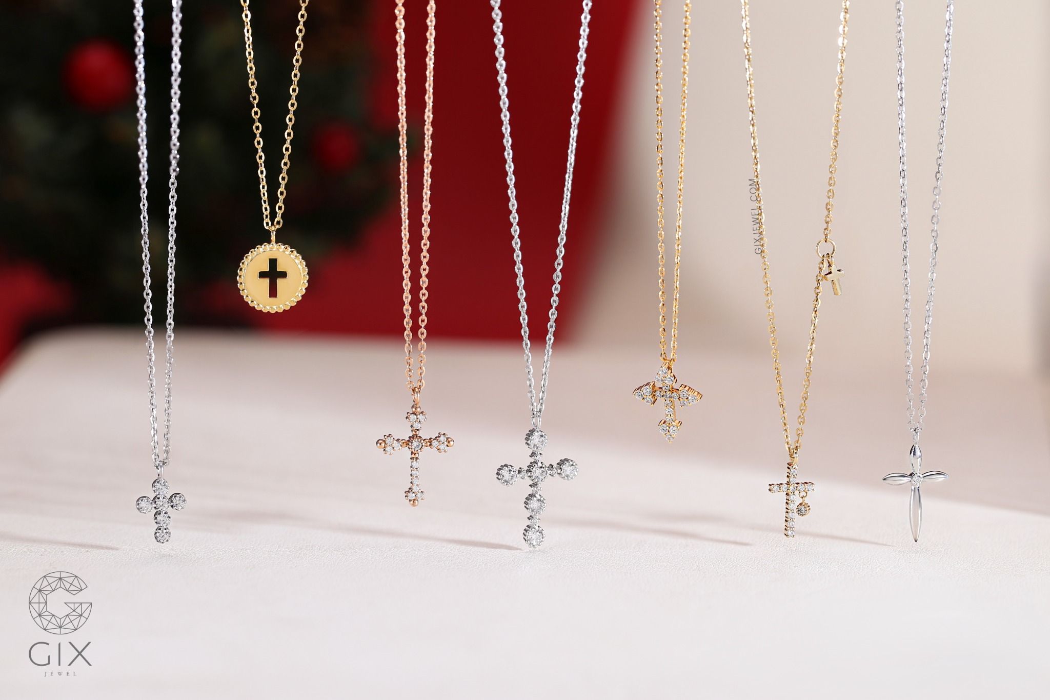 Vòng cổ chữ thập vàng 18k s925 sợi mỏng kiểu mới đính kim cương đẹp Gix