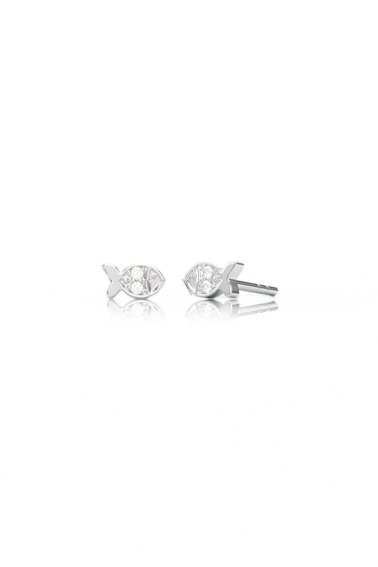 Khuyên tai vàng bạc nữ đơn giản đính kim cương đẹp hình con cá Gix Jewelry