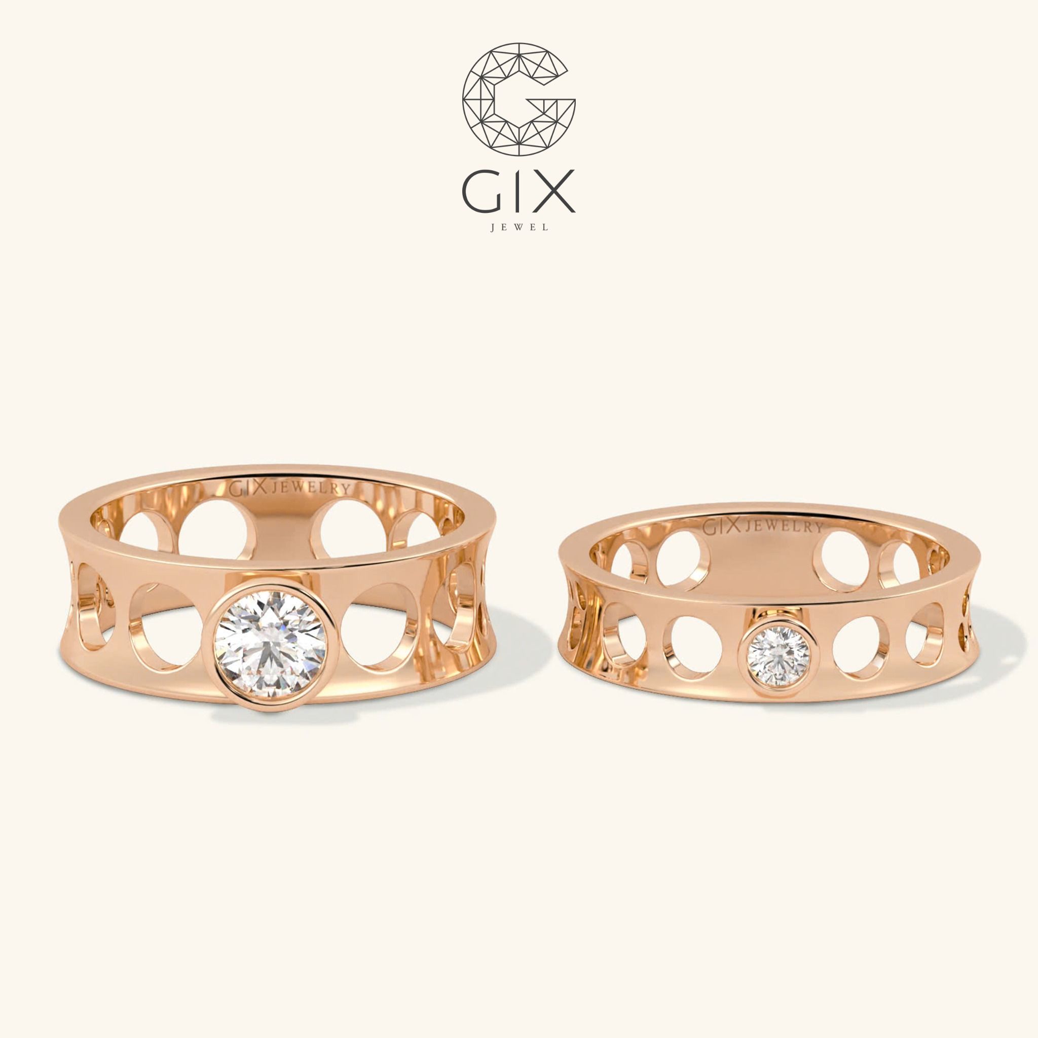 Nhẫn cưới thiết kế độc đáo vàng tây 18k đẹp rẻ nhất đính hột xoàn Gix Jewel