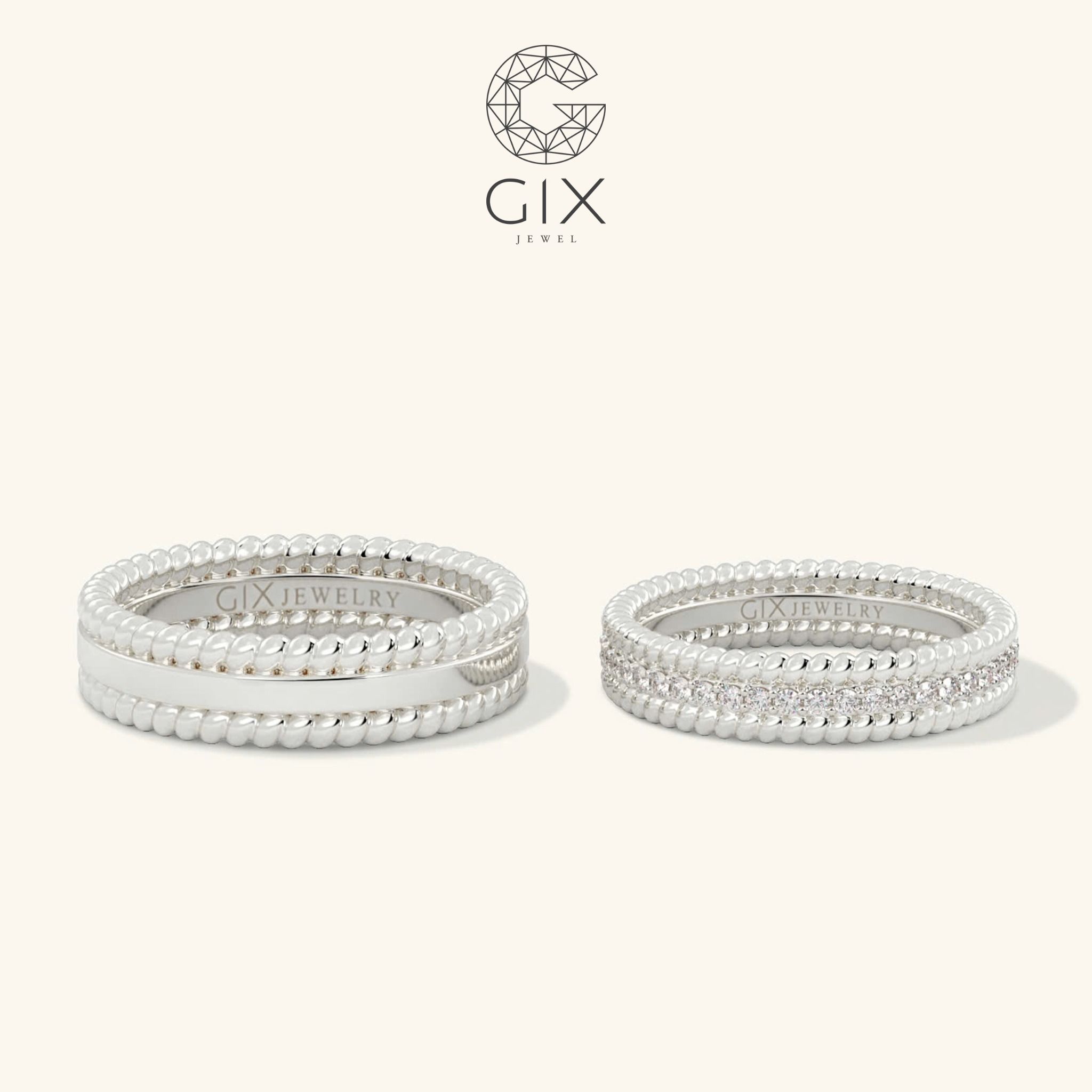 Nhẫn cưới full kim cương thiết kế vàng hồng 18k đặc biệt đẹp sang trọng Gix Jewel