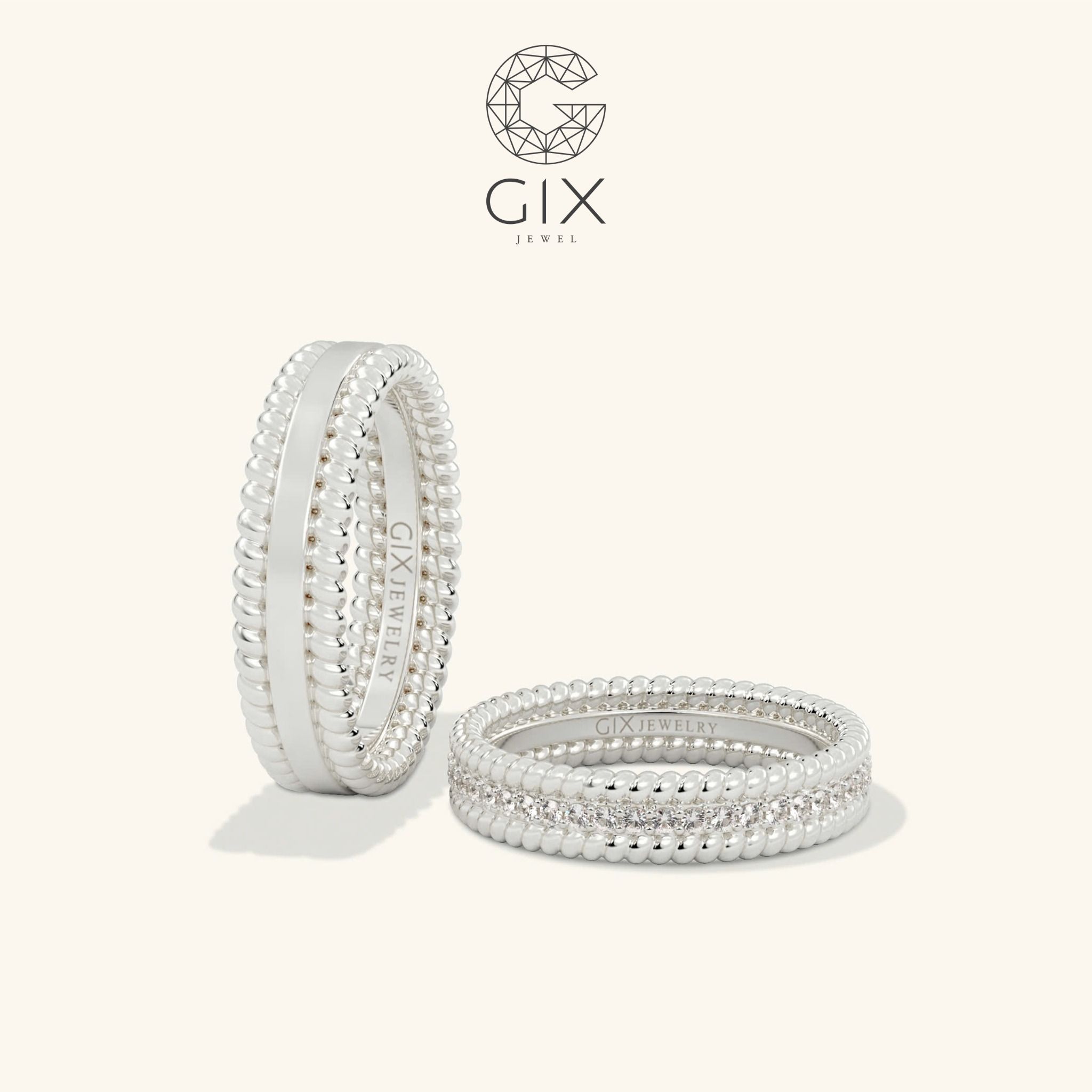 Nhẫn cưới full kim cương thiết kế vàng hồng 18k đặc biệt đẹp sang trọng Gix Jewel