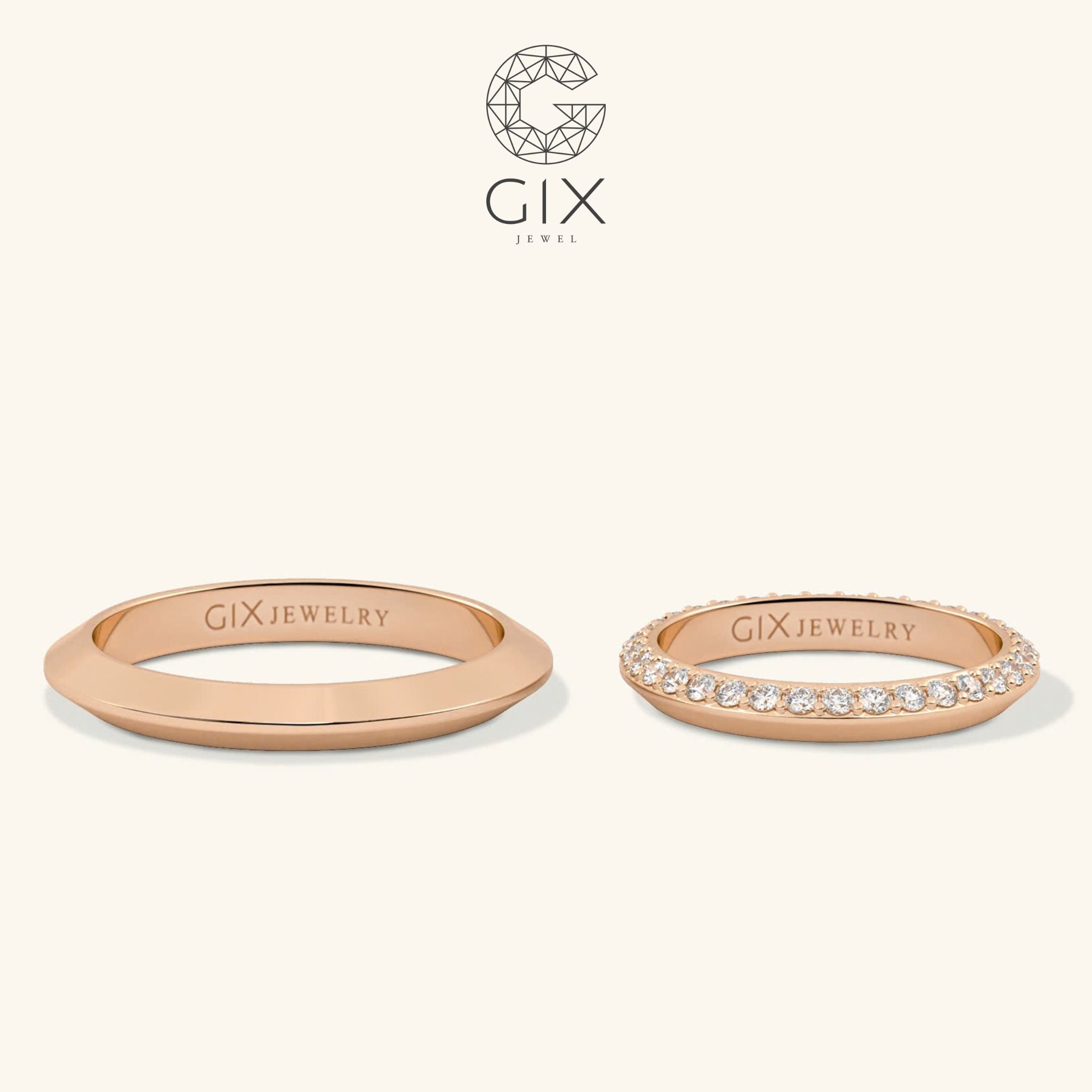 Nhẫn cưới kim cương Protect me đơn giản vàng trắng sang trọng đính full hạt khắc Gix Jewel