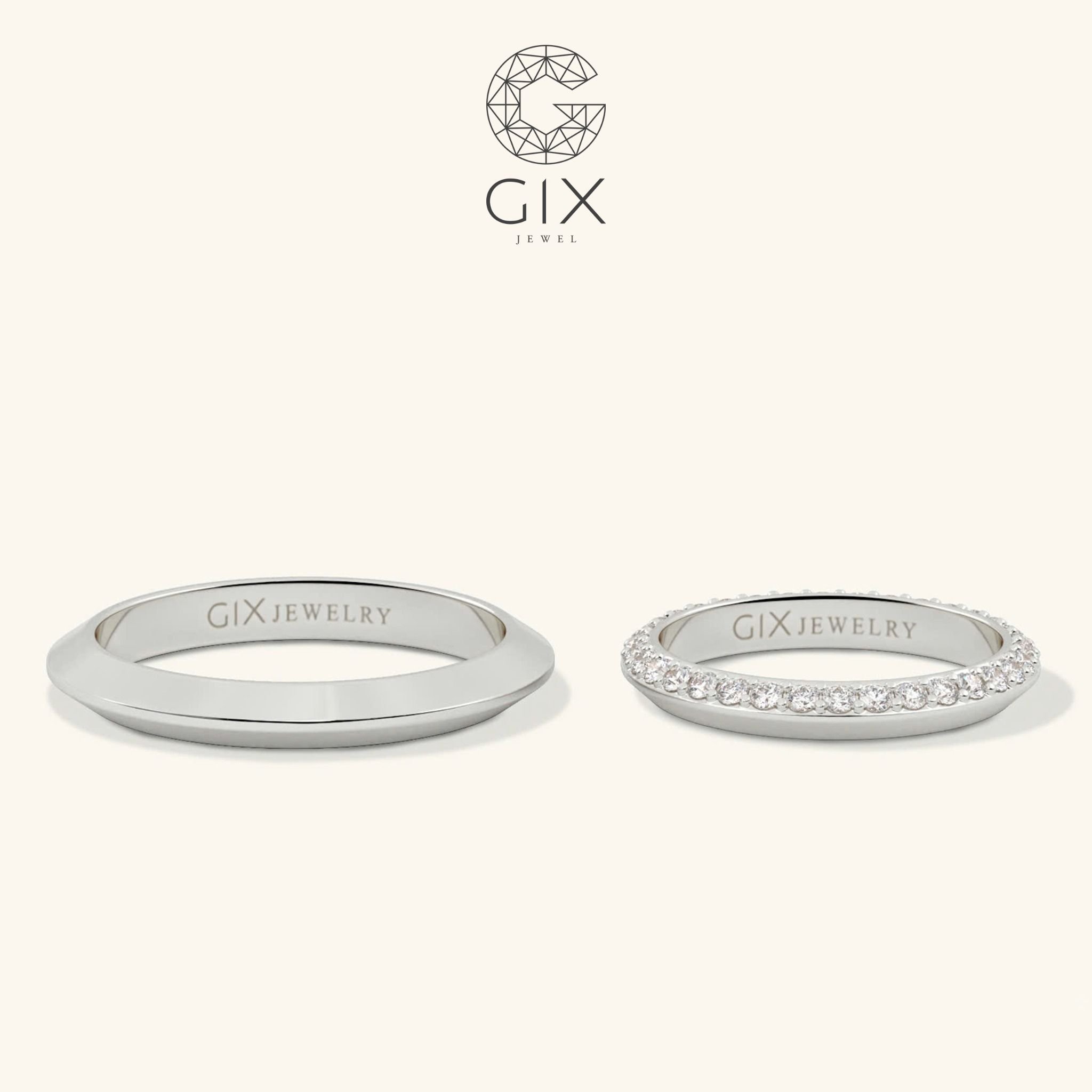 Nhẫn cưới kim cương Protect me đơn giản vàng trắng sang trọng đính full hạt khắc Gix Jewel