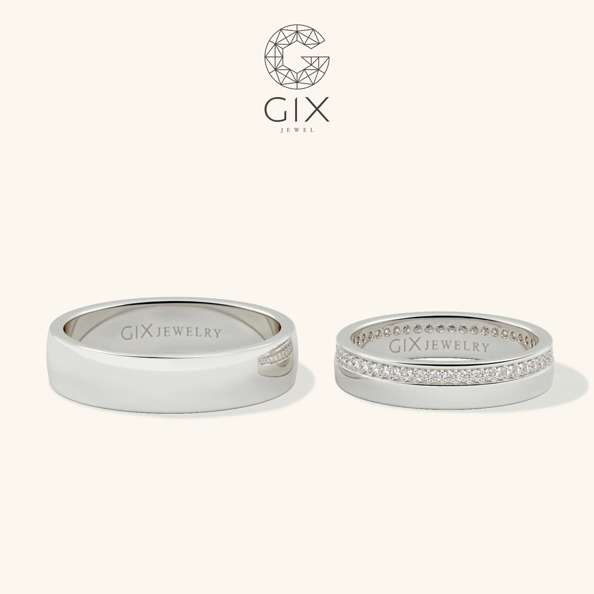 Nhẫn cưới vàng tây rẻ đẹp mừng cưới đính kim cương sang trọng Gix Jewel