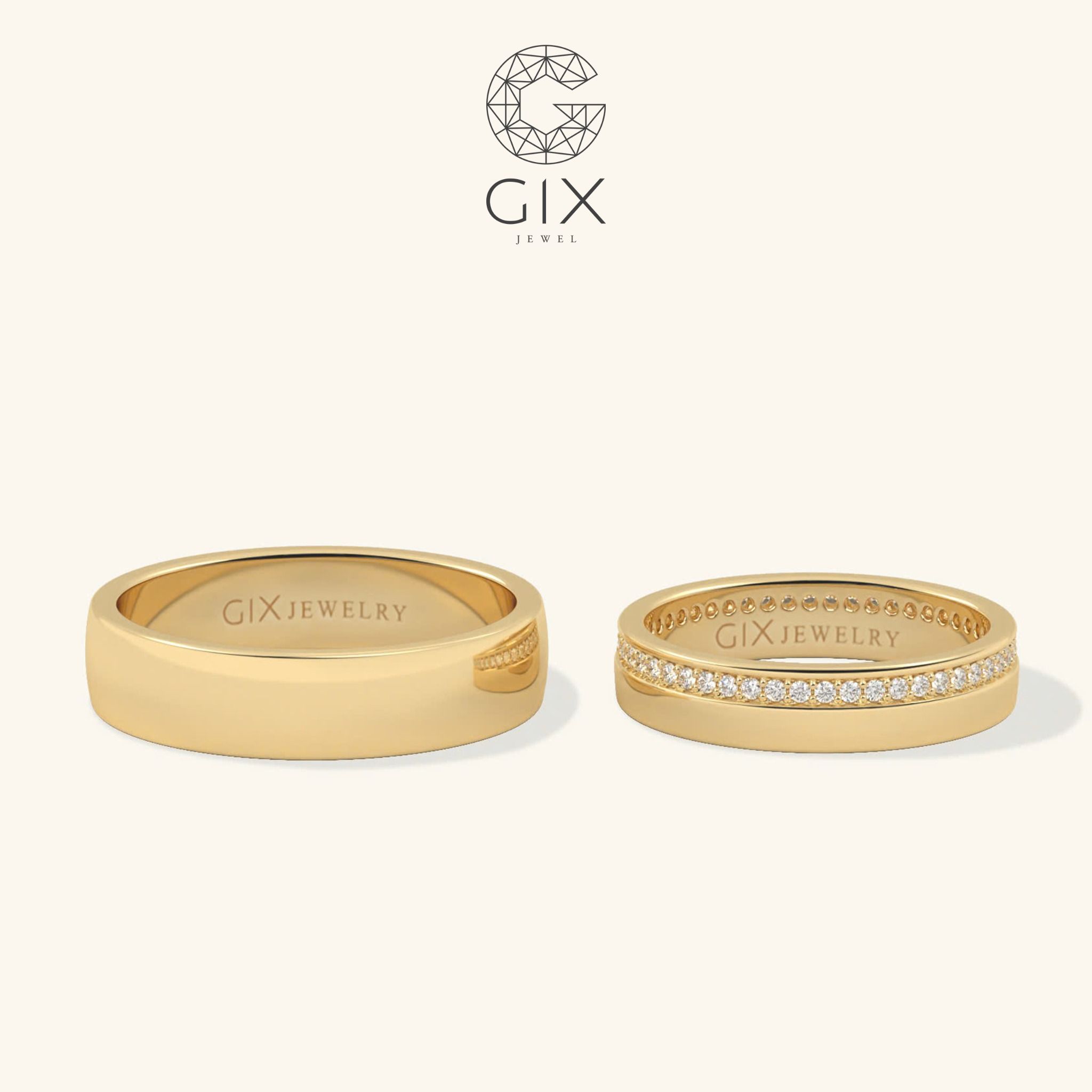Nhẫn cưới vàng tây rẻ đẹp mừng cưới đính kim cương sang trọng Gix Jewel