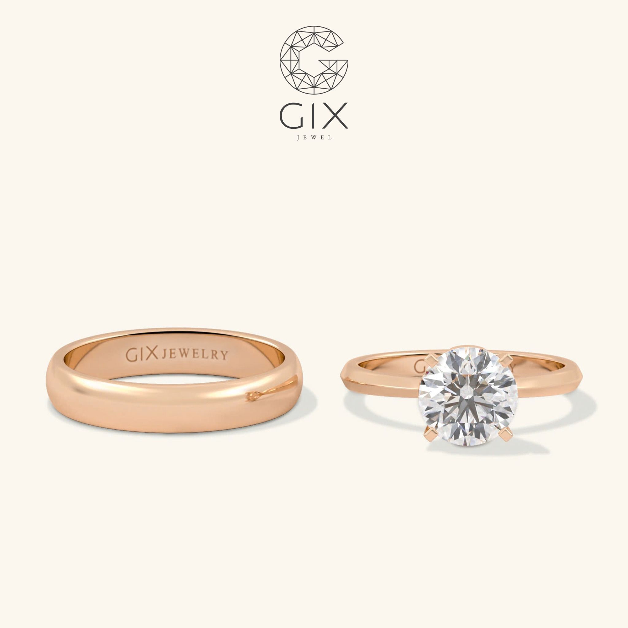 Nhẫn cưới hiện đại vàng tây bản to rẻ đẹp đính kim cương thật Gix Jewel