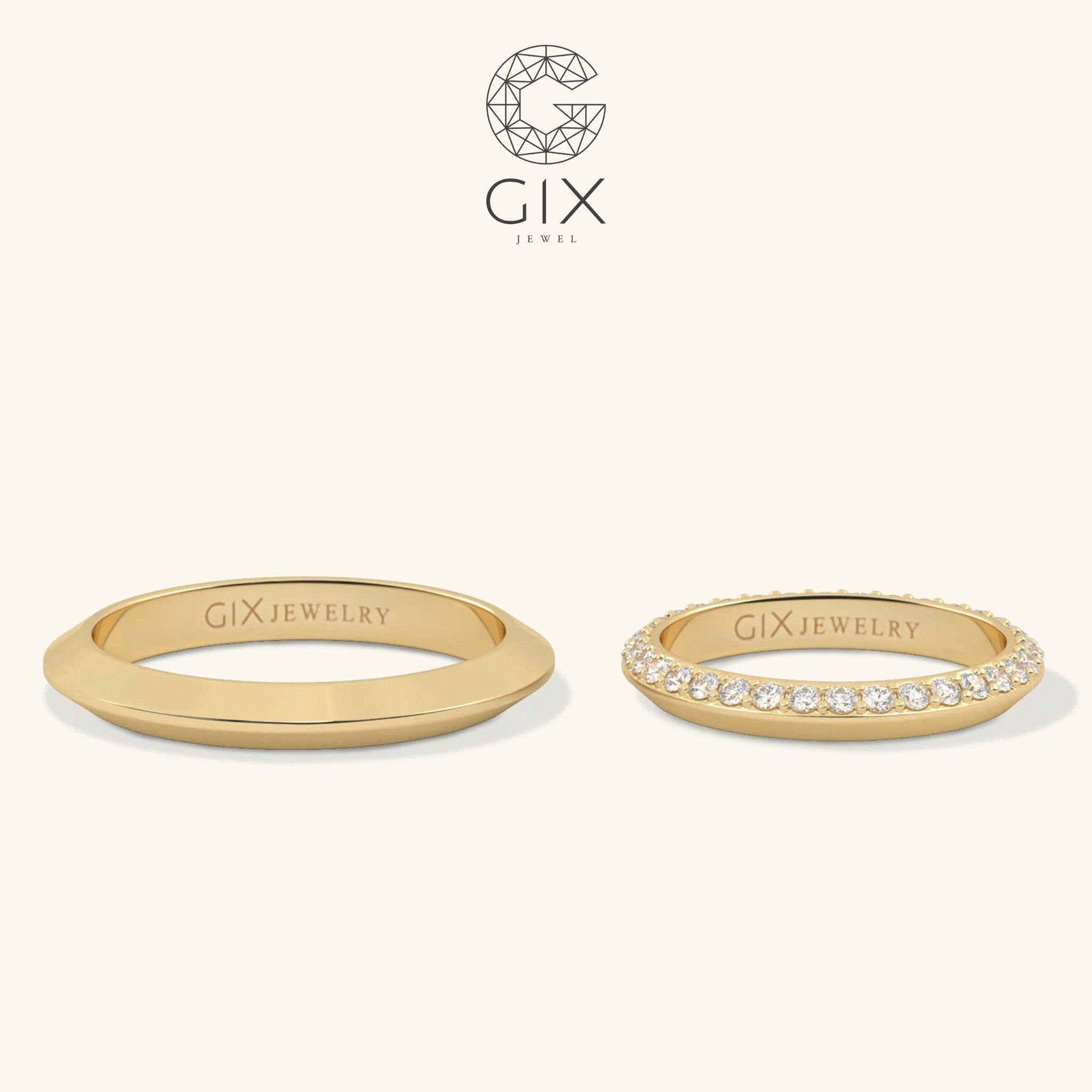Nhẫn cưới kim cương Protect me đơn giản vàng trắng sang trọng đính full hạt khắc Gix Jewel