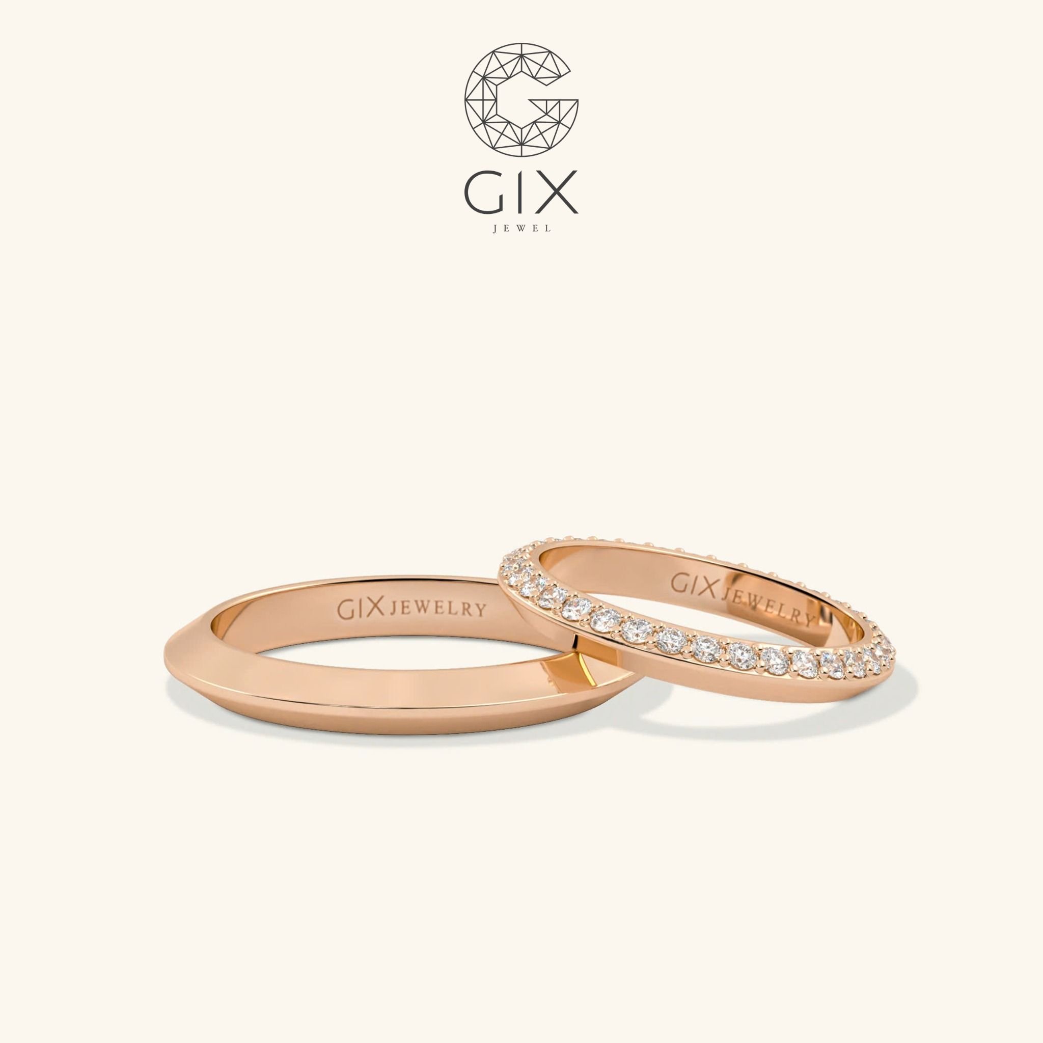 Nhẫn cưới kim cương Protect me đơn giản vàng trắng sang trọng đính full hạt khắc Gix Jewel