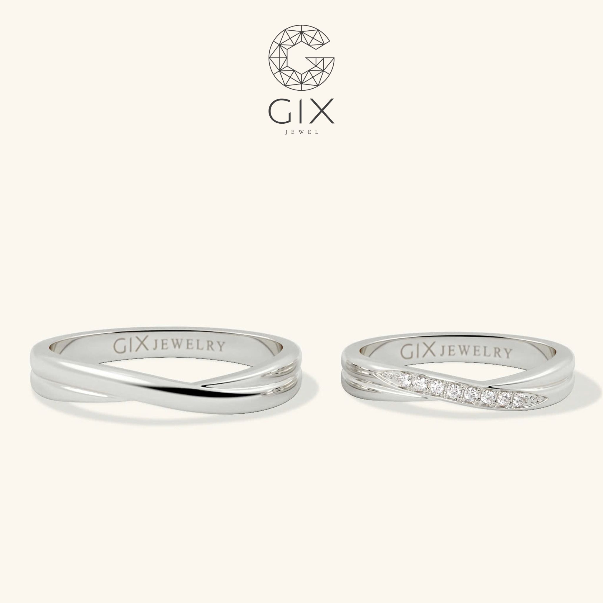 Nhẫn cưới đôi vàng tây hoa văn vô cực đẹp sang trọng kim cương nhân tạo Gix Jewel