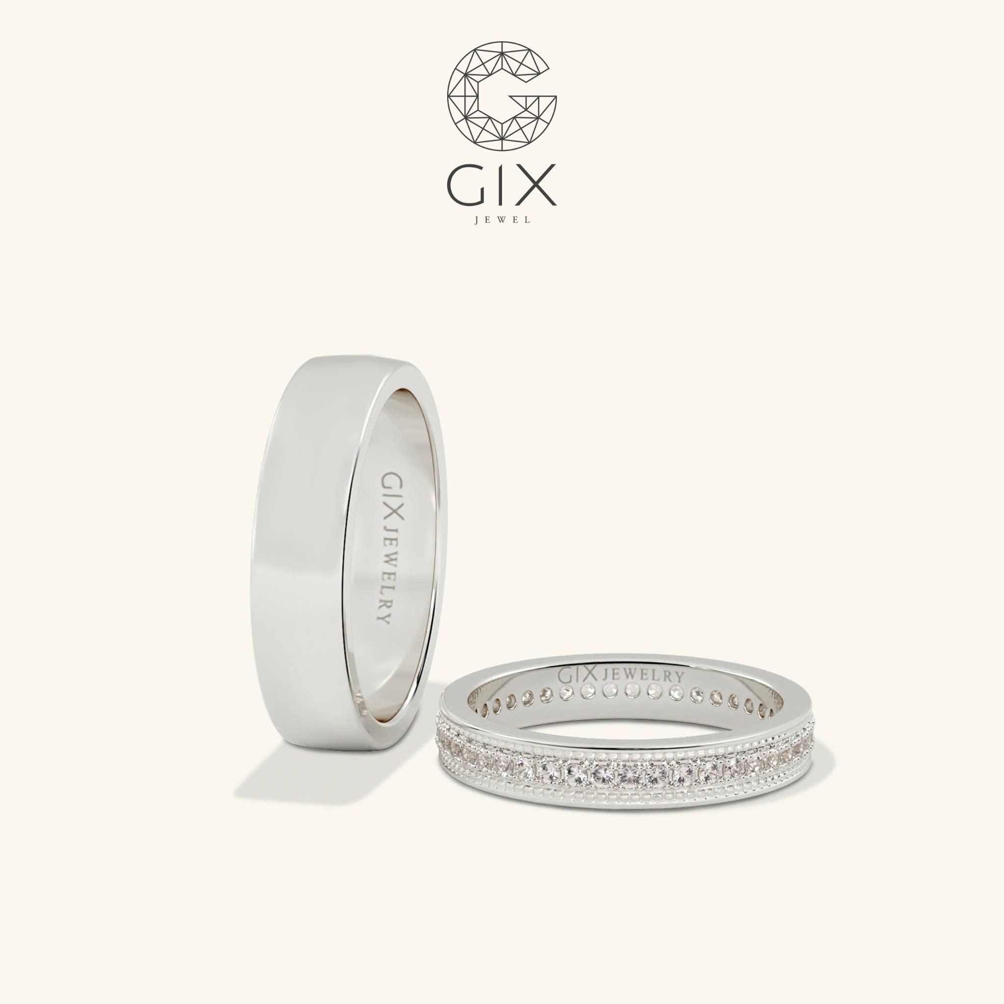 Nhẫn cưới vàng 18K đính kim cương tấm đẹp - GCR25050037