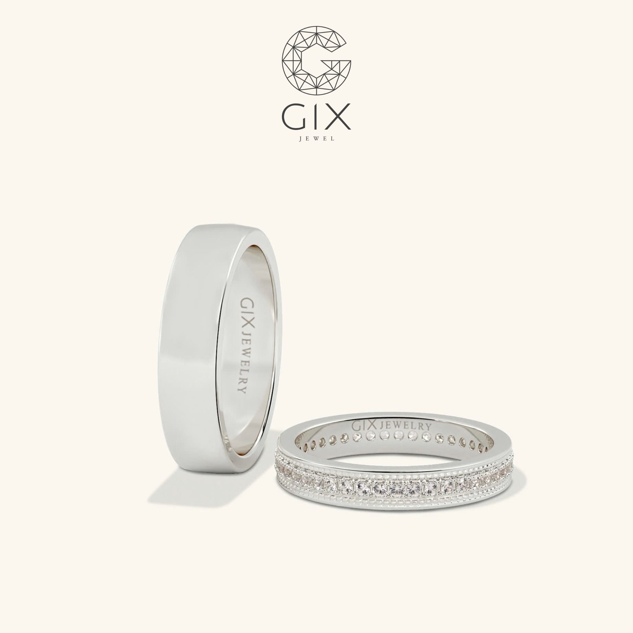 Nhẫn cưới platinum vàng trắng 18k luxury mới nhất đính full kim cương