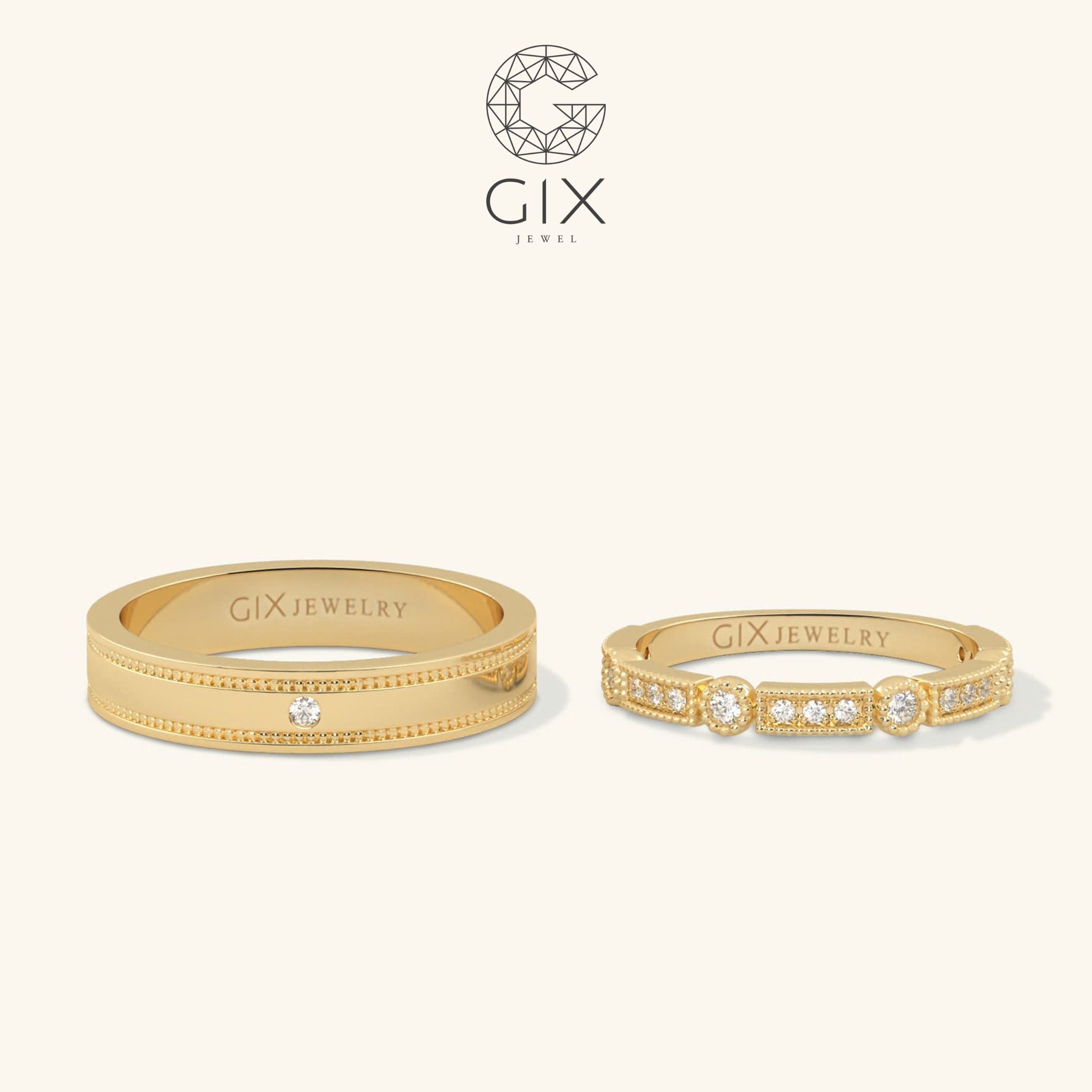 Nhẫn cưới cặp Eternity vàng trắng 18k kim cương rẻ đẹp Gix Jewel