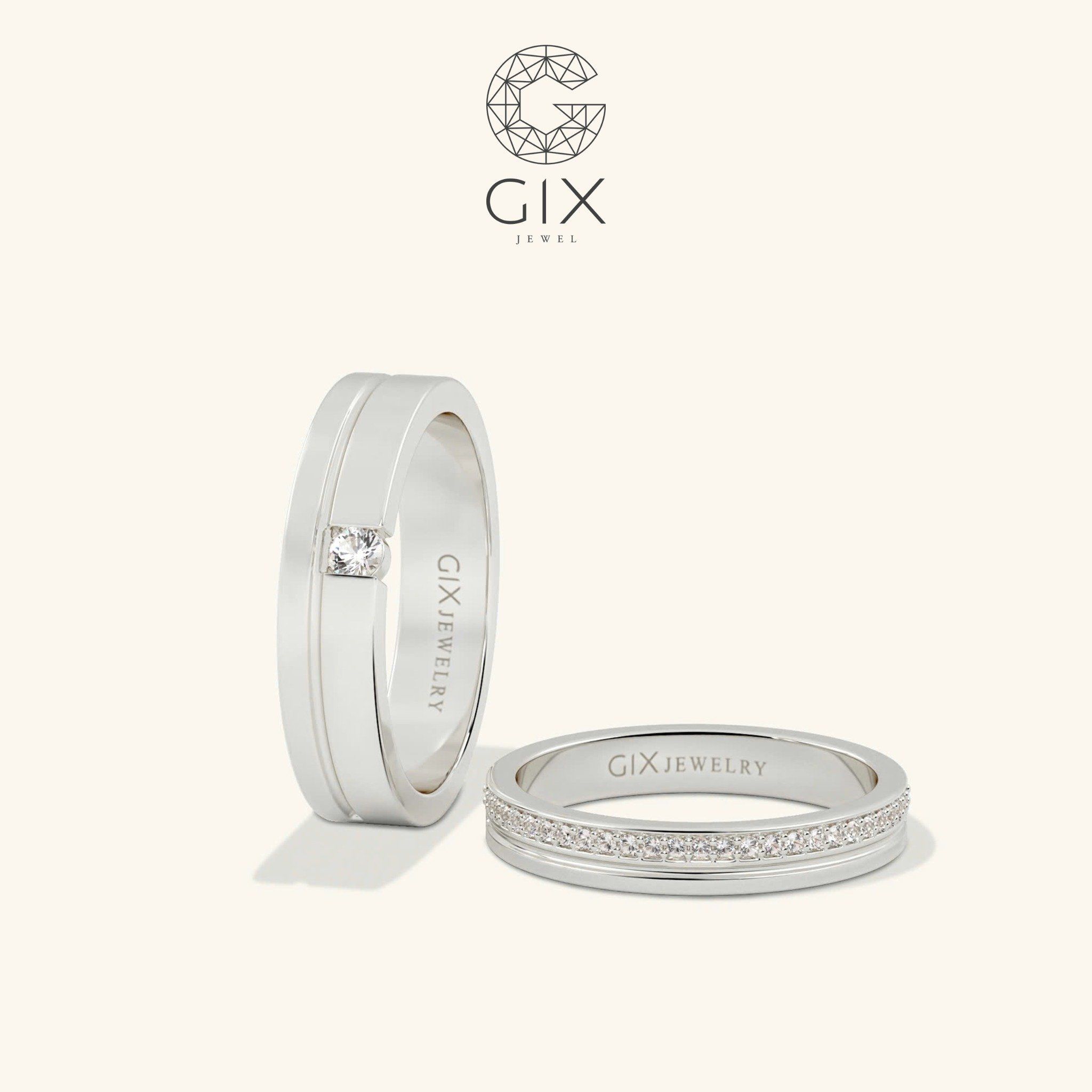 Nhẫn cặp bản vuông đính đá khắc tên Gix Jewel - GCR25050035