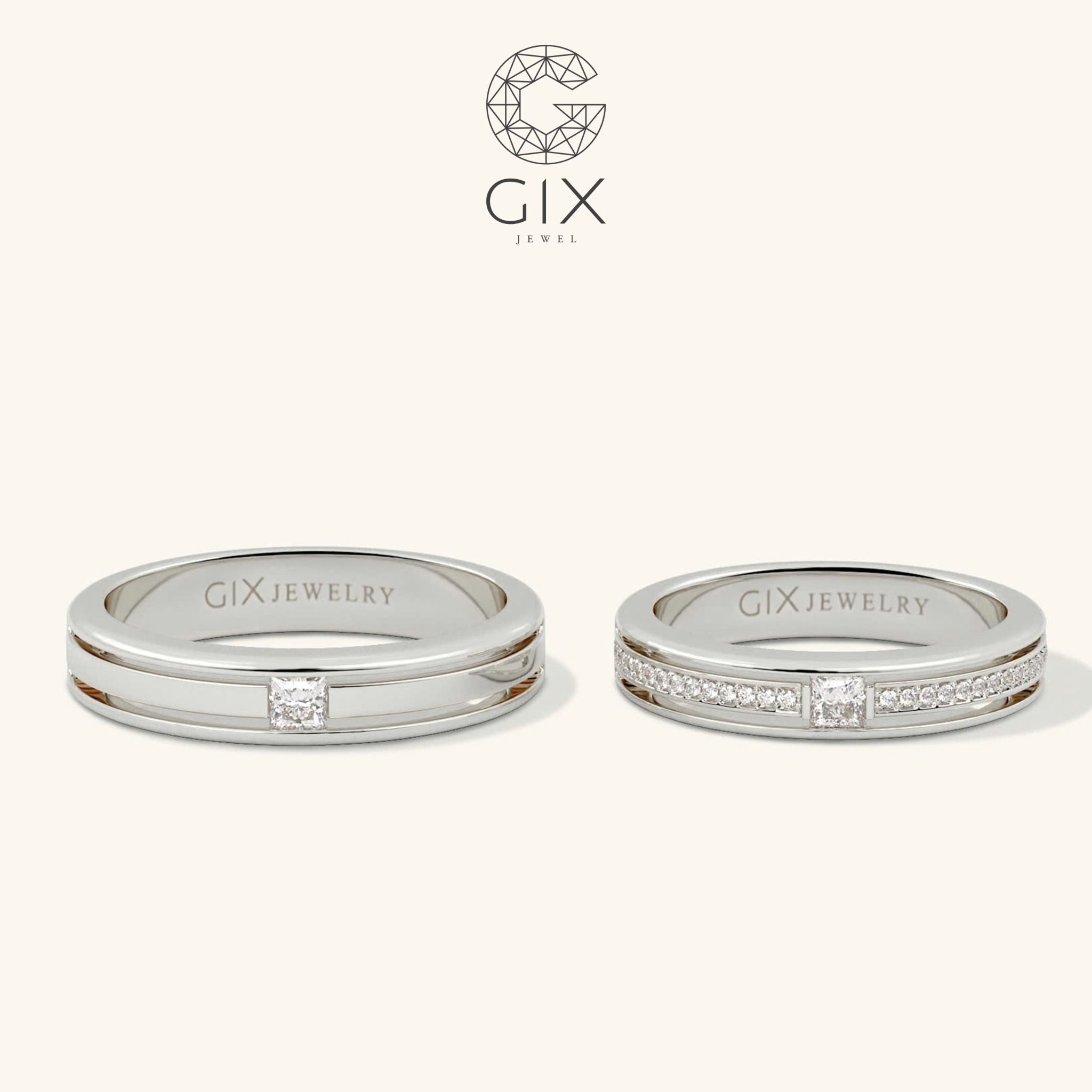 Nhẫn cưới đẹp vàng hồng 18k Gix Jewel đính kim cương cao cấp