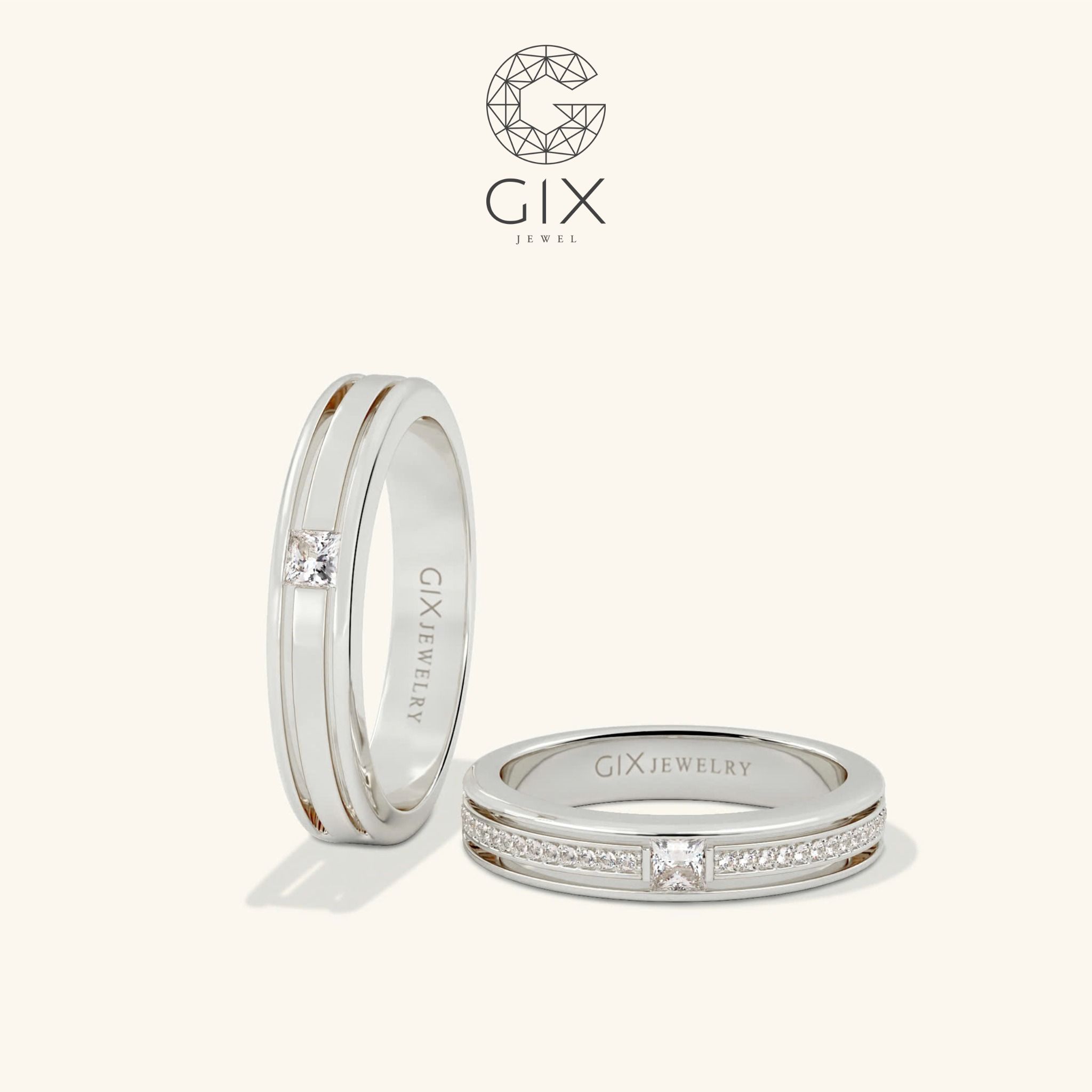 Nhẫn cưới đẹp vàng hồng 18k Gix Jewel đính kim cương cao cấp