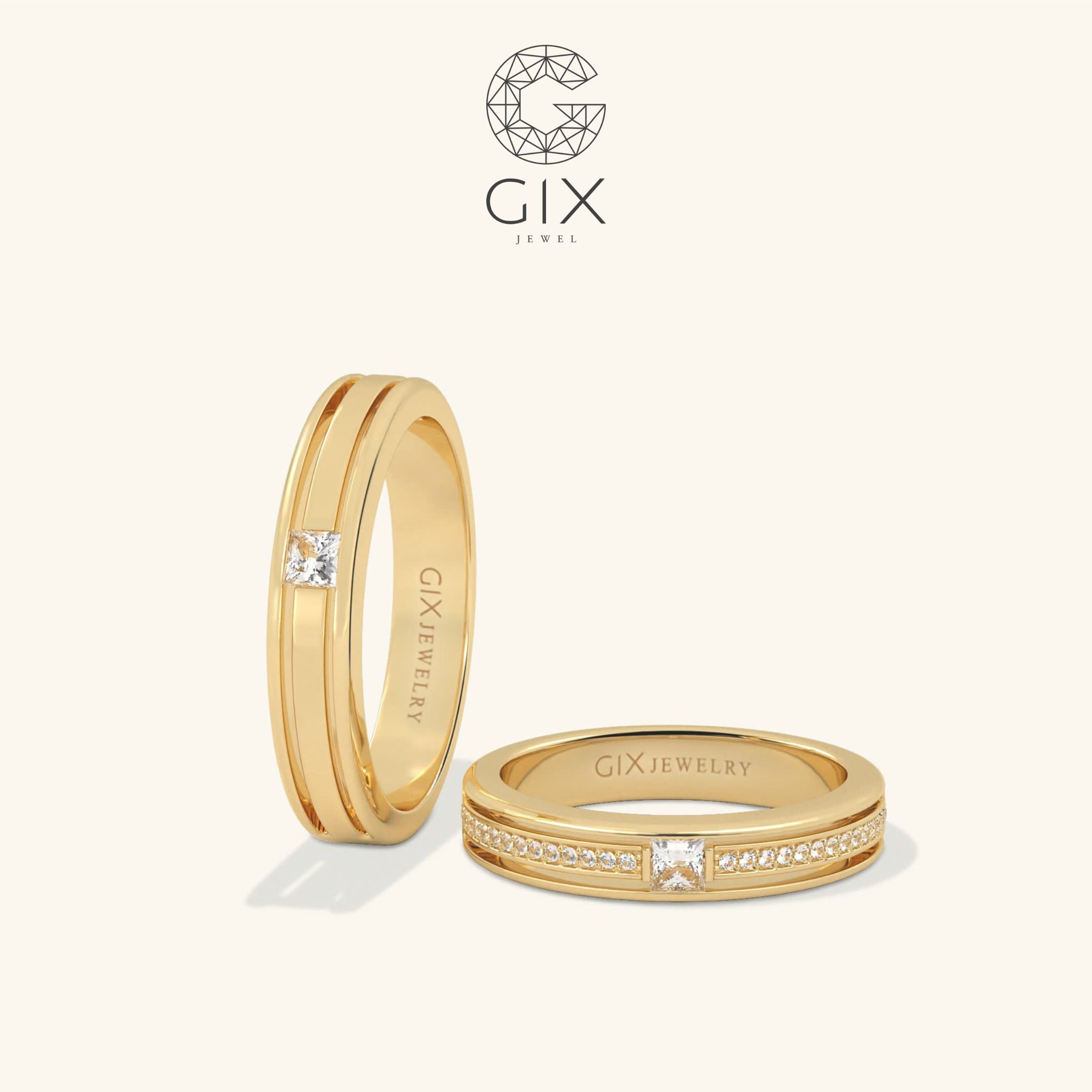 Nhẫn cưới đẹp vàng hồng 18k Gix Jewel đính kim cương cao cấp