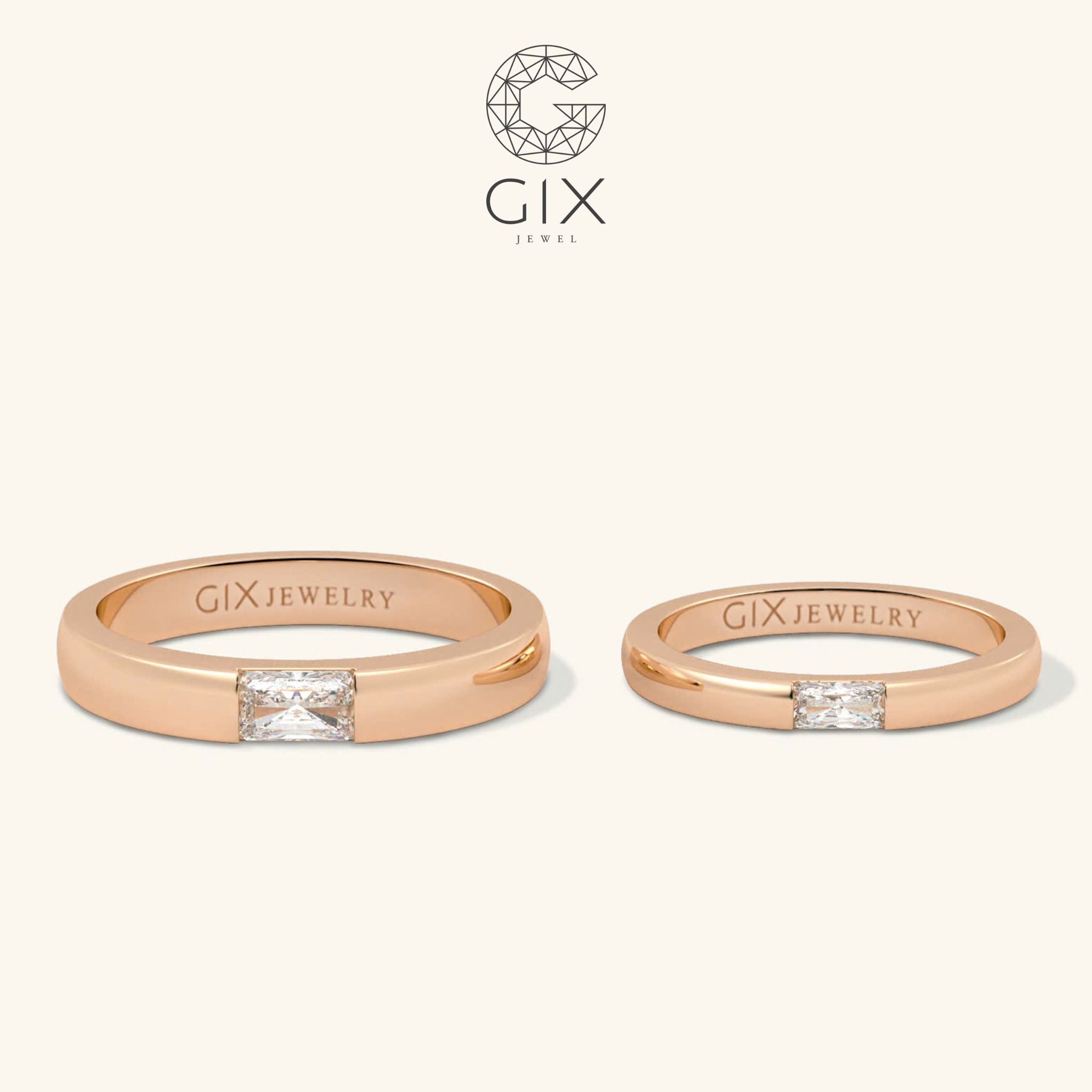 Nhẫn cưới bạc vàng 18k đơn giản sang trọng đính kim cương nhân tạo Gix Jewel