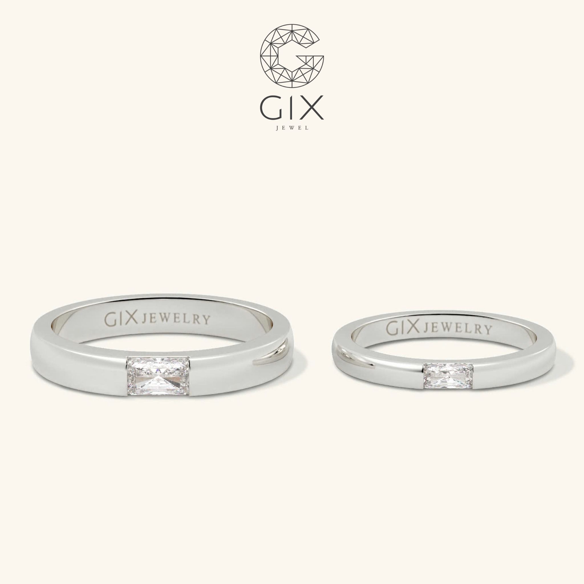 Nhẫn cưới bạc vàng 18k đơn giản sang trọng đính kim cương nhân tạo Gix Jewel