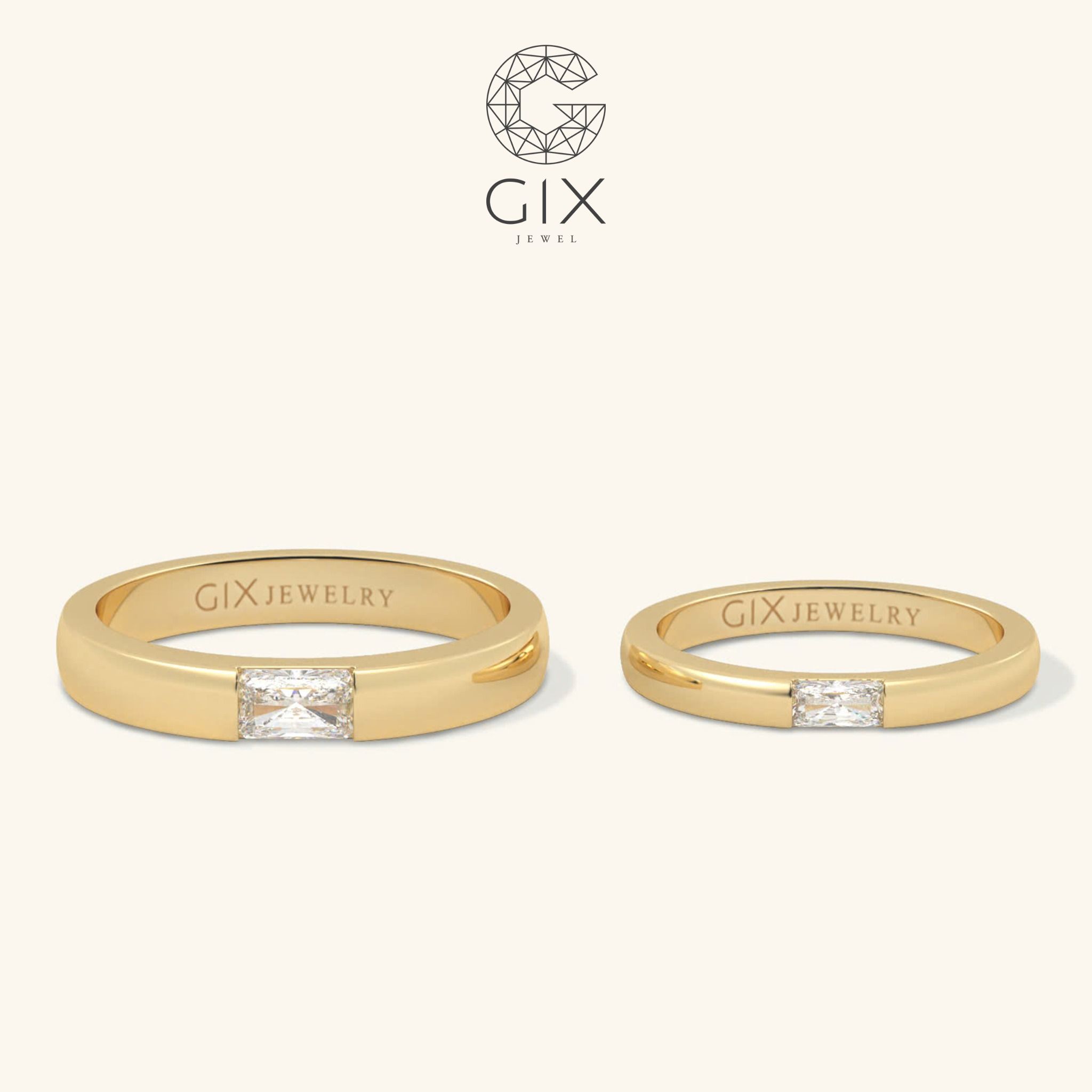 Nhẫn cưới bạc vàng 18k đơn giản sang trọng đính kim cương nhân tạo Gix Jewel