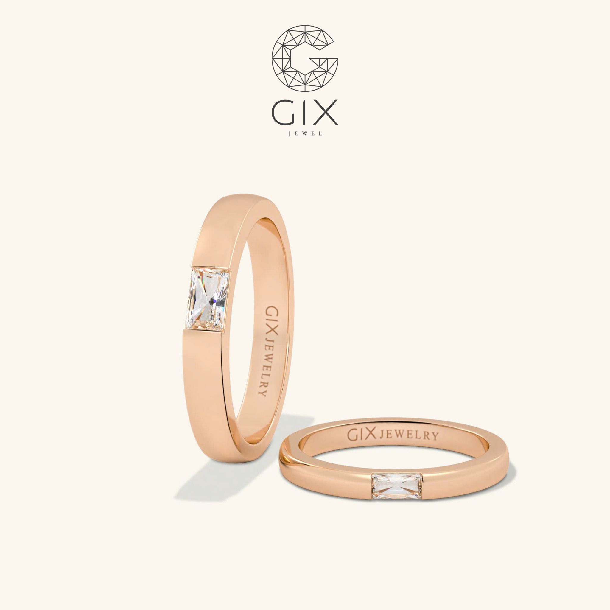 Nhẫn cưới bạc vàng 18k đơn giản sang trọng đính kim cương nhân tạo Gix Jewel