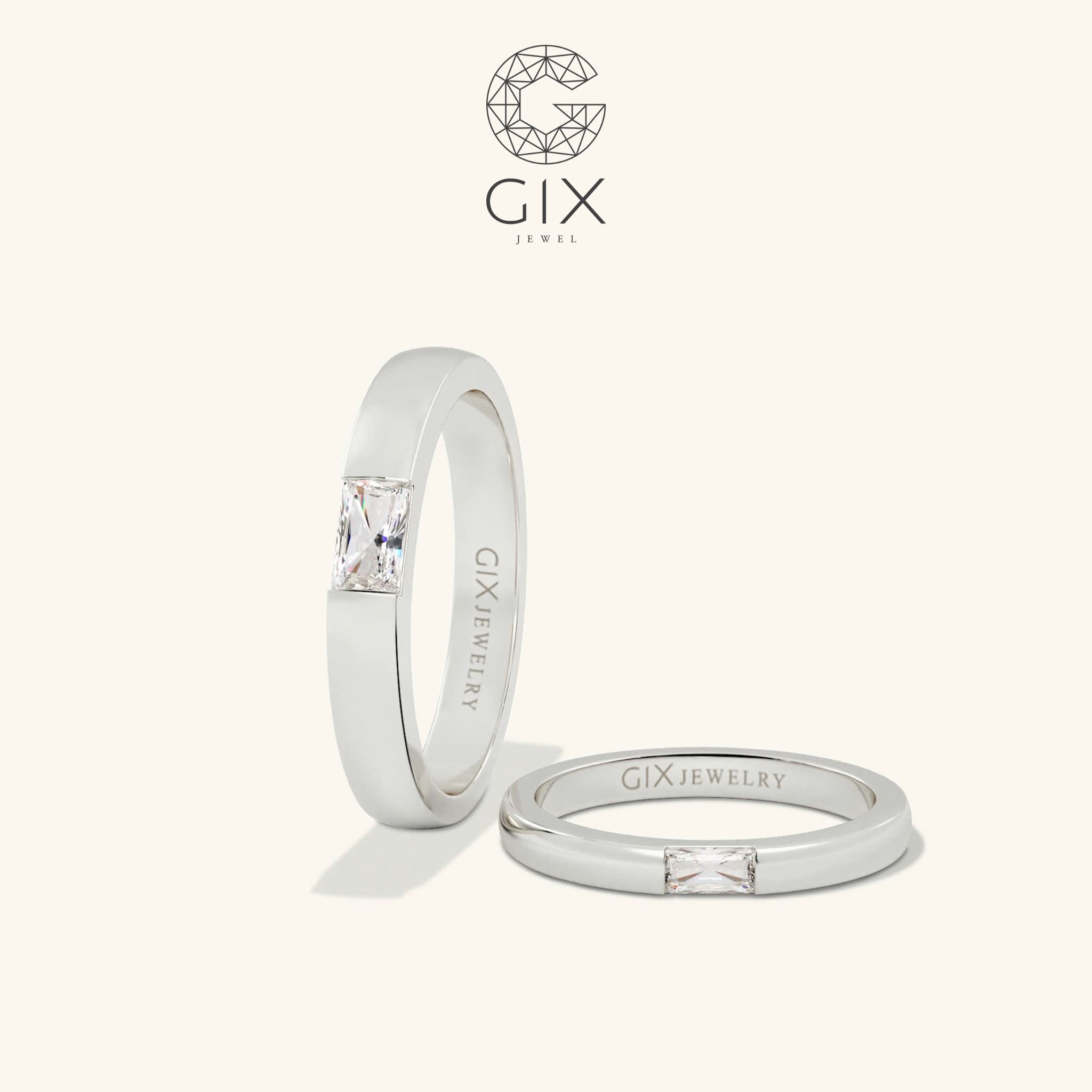 Nhẫn cưới bạc vàng 18k đơn giản sang trọng đính kim cương nhân tạo Gix Jewel